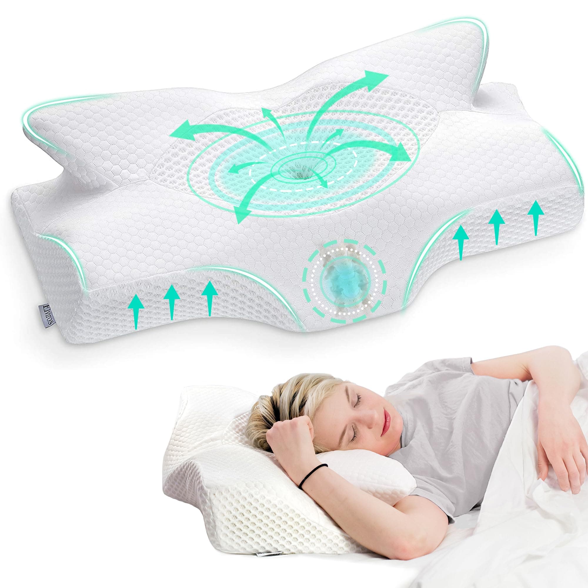 Elviros Cuscino in Memory Foam Ortopedico Cervicale per Dolore al Collo Cuscino Ergonomico per Dolore alla Spalla Cuscino di Sostegno del Collo, Bianco, 64 x 12.5/10.5 x 38 cm