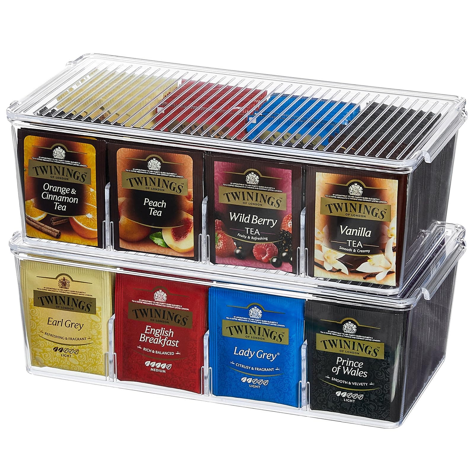 Lifewit Teebox, 16 Fächer Teebeutel Aufbewahrung mit Deckel, Tee Organizer für Teebag, Kaffeebeutel Aufbewahrungsbox,Zur Verwendung in Küchen,Speisekammern, Arbeitsplatten,Transparent,29cm(L) 2 Stück