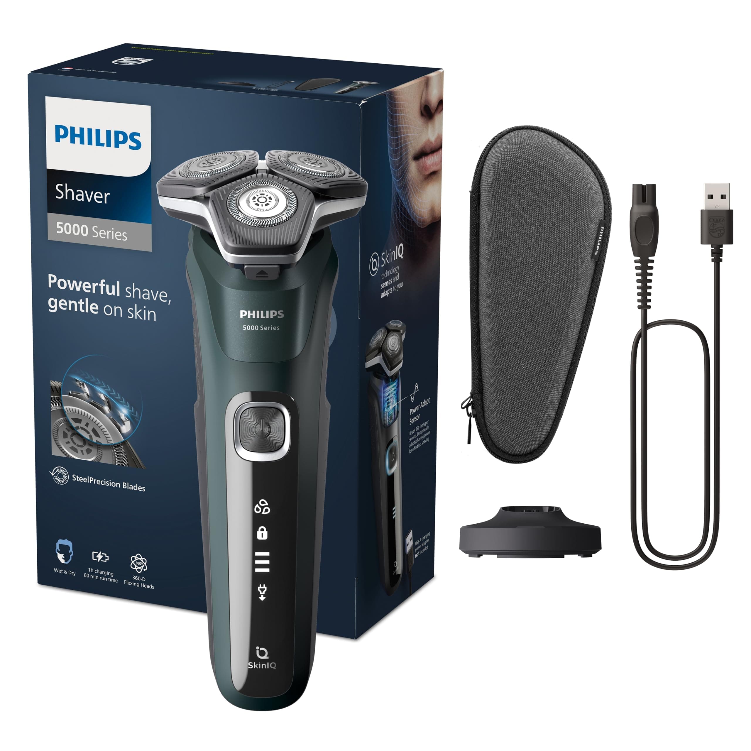 Philips Shaver Series 5000 – Elektrischer Nass- und Trockenrasierer für Herren mit ausklappbarem Trimmer, Ladestation & Reiseetui (Model S5884/35)