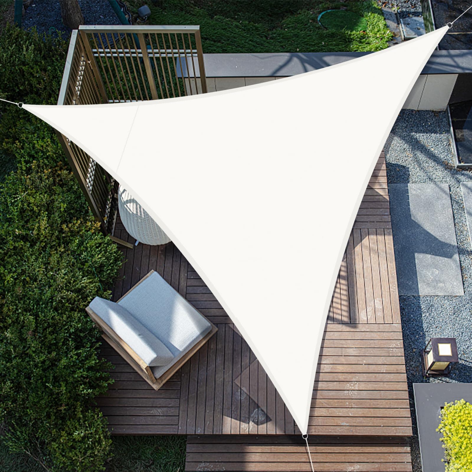 SUNNY GUARD Vela ombreggiante Impermeabile 3x3x3m Tenda a Vela Triangolare,Tenda da Sole per Esterno Protezione Raggi UV per Giardino Esterno terrazza, Crema