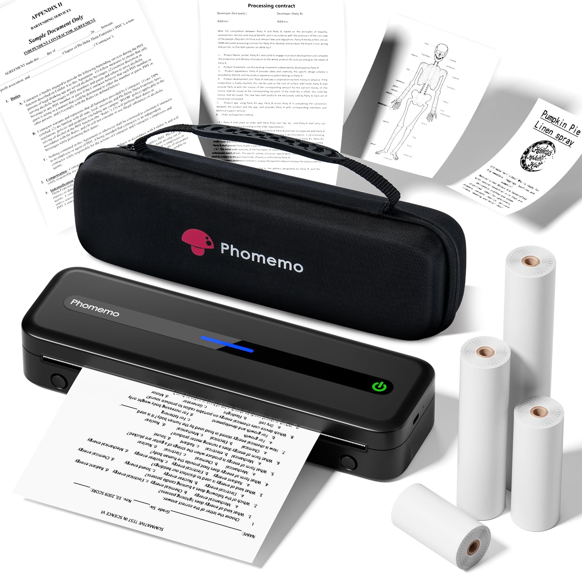 Phomemo Impresora Termica A4, M832 Impresora Portátil Inalambrica Compatible con Smartphone y PC, para Viajar, Familia, Estudio, con Maletín de Transporte y 4 Rollos de Papel Térmico, Negro