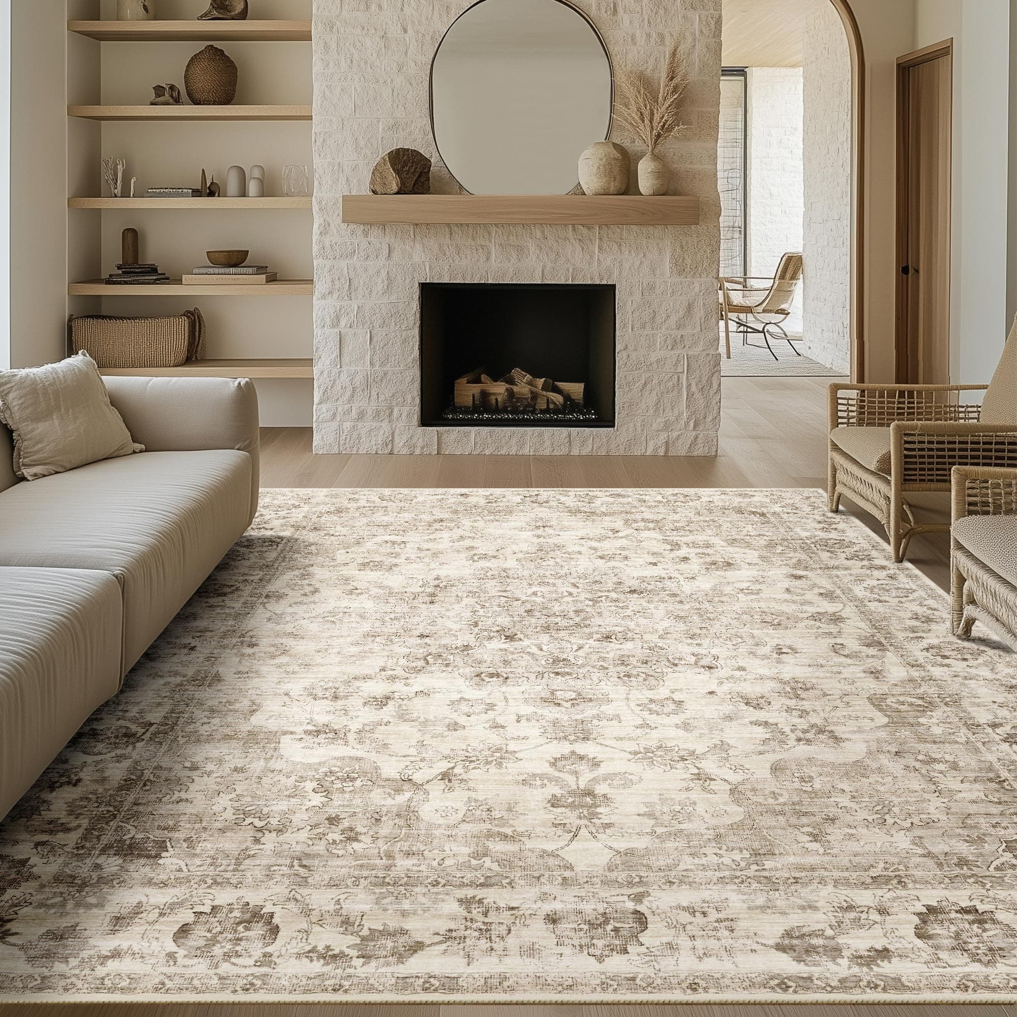 HUGEAR Beige Vintage Grande Alfombras Salon 240x300cm Antideslizante Lavable Lavadora Tapetes Comedor Recibidor Habitacion Juvenil Cocina Exterior Pelo Corto