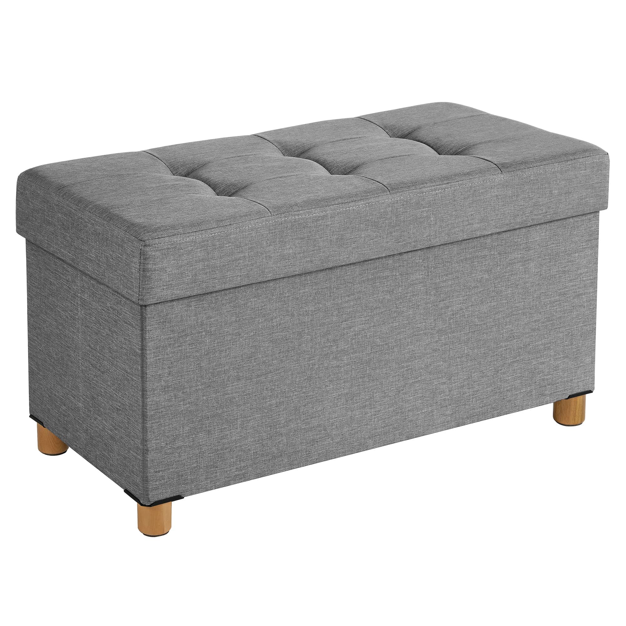 SONGMICS Cassapanca, Pouf Contenitore, Poggiapiedi Pieghevole 38 x 76 x 40 cm, Ottomano con Gambe in Legno, Regge fino a 300 kg, per Soggiorno, Camera da Letto, Dormitorio, Grigio Tortora LSF16GYX