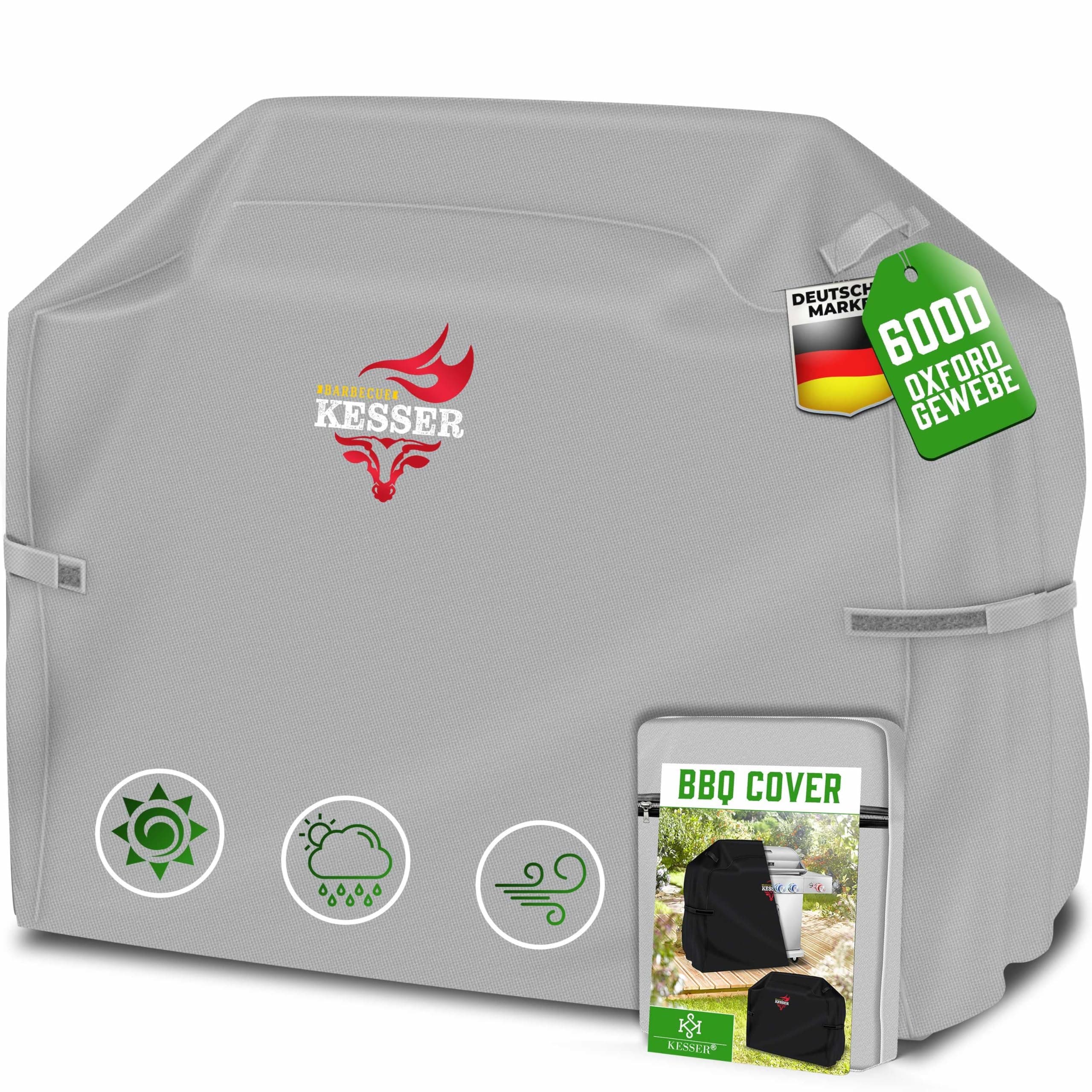 KESSER® Grillabdeckung Wetterfest, Grill Abdeckhaube Gasgrill, Grillhaube Schutzhülle für Weber, Enders, Char Broil, 600D Oxford Gewebe, wasserdicht, UV-beständig, reißfest, 147x61x122cm, Grau