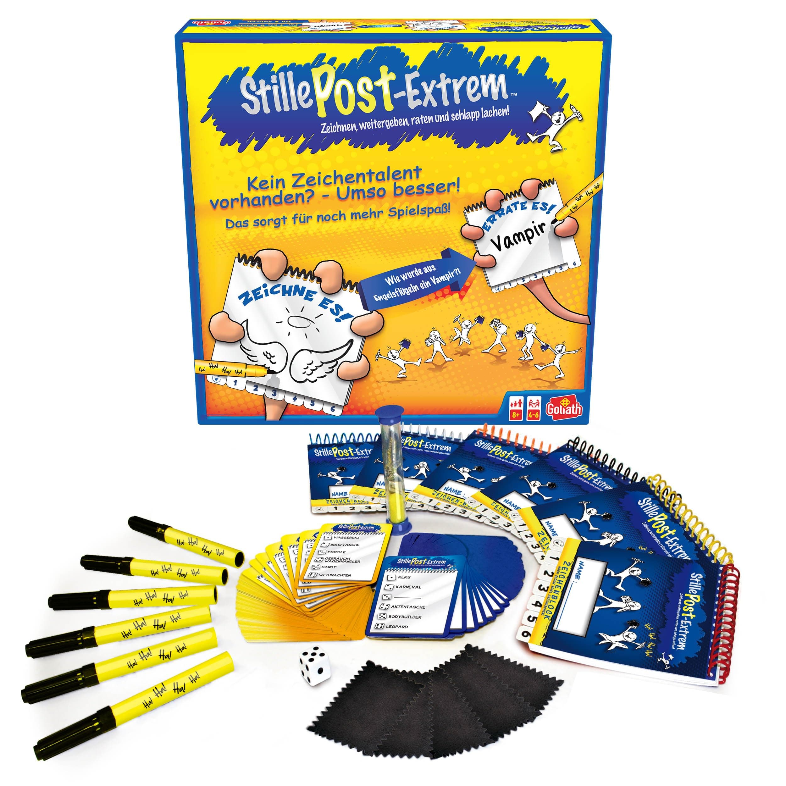 Goliath, STILLE POST EXTREM, Gesellschaftsspiel für Erwachsene und Kinder ab 8 Jahren, Lustiges und Schnelles Zeichenspiel, Für Familie oder Freunde, Brettspiele, 4 bis 6 Spieler, 20 Min