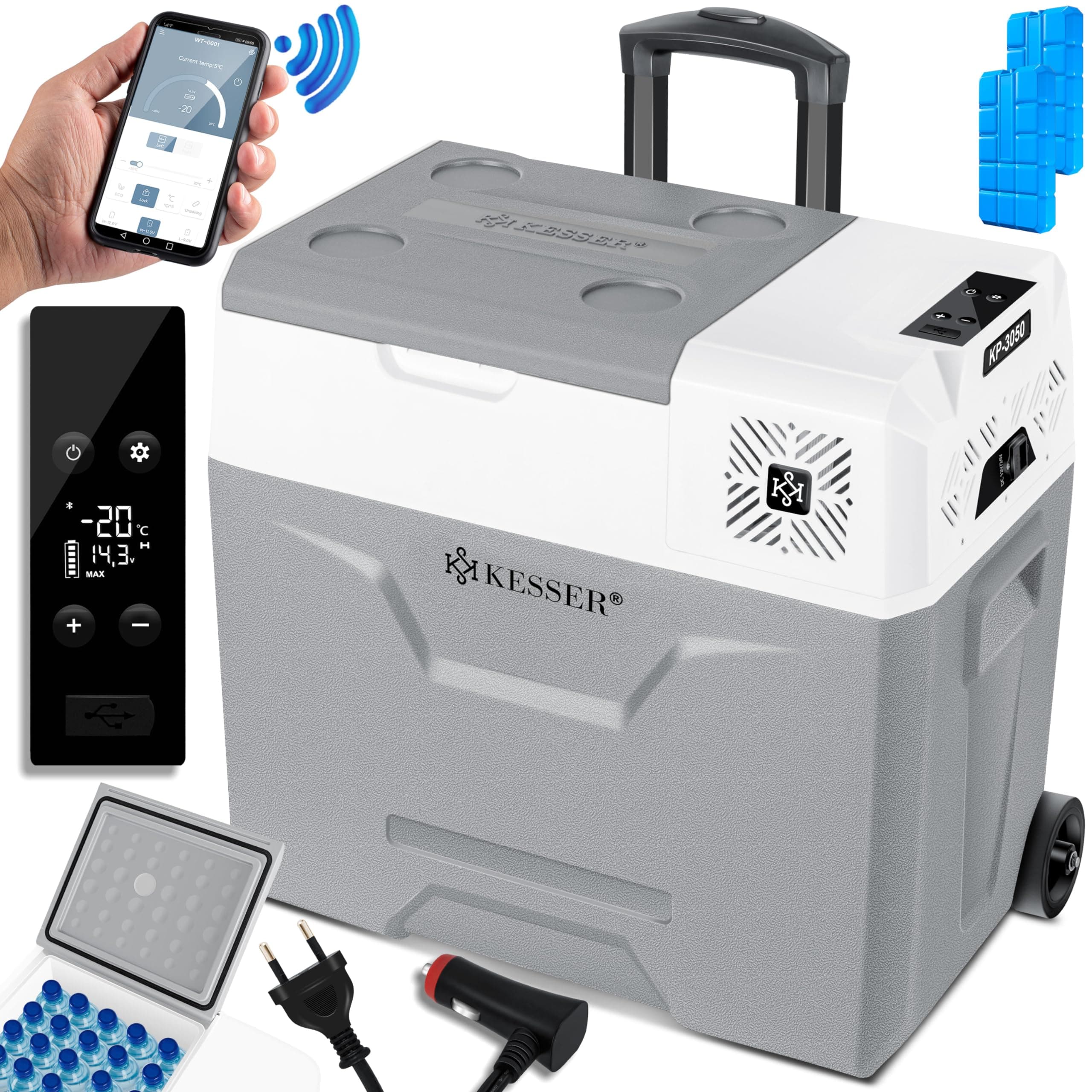 KESSER® 50 litres Glacière à compresseur électrique Glacière de congélation, avec Commande APP Raccordement USB, Réfrigérateur jusqu'à -20° pour Voiture, Camion, Bateau, Camping-Car
