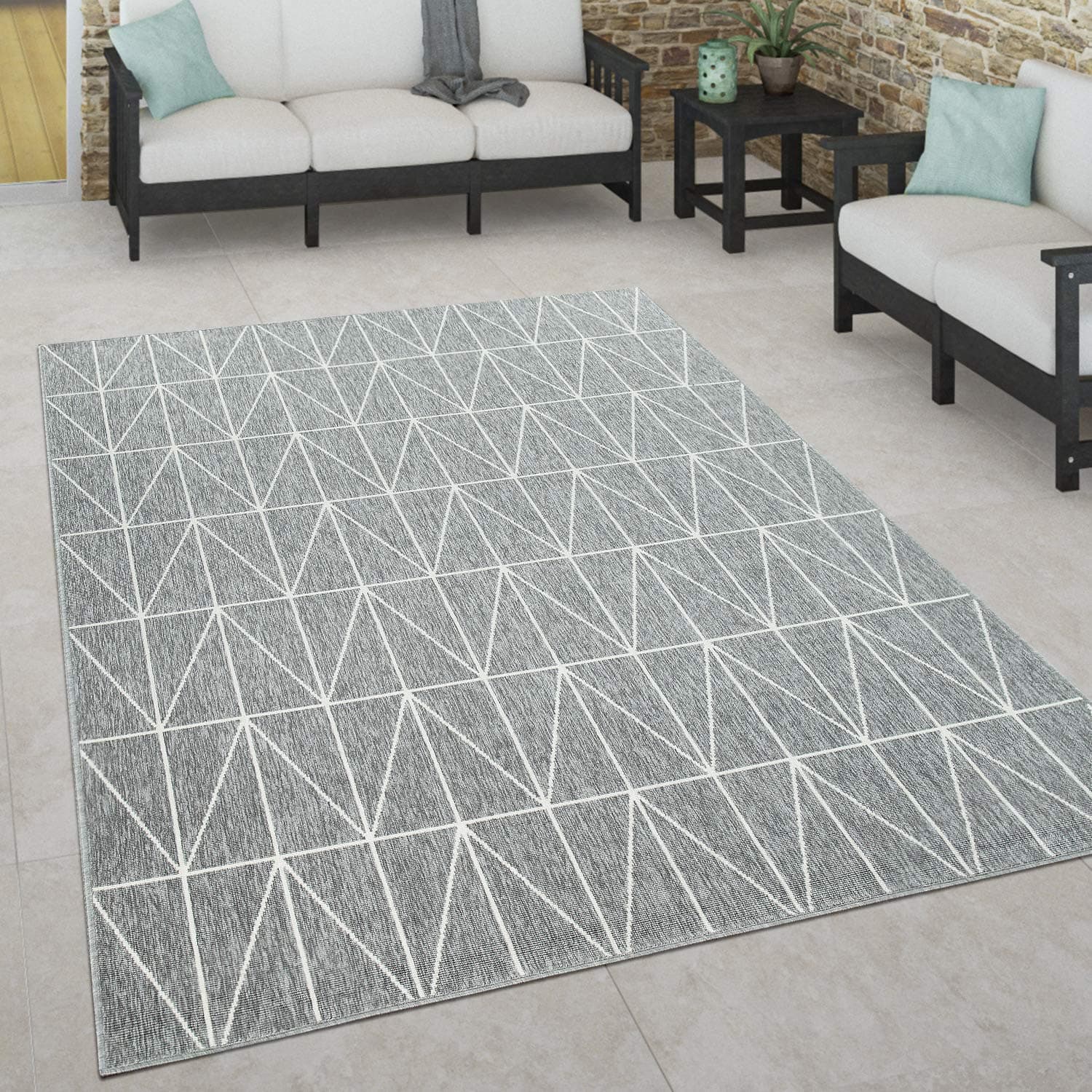 Paco Home Outdoor Teppich wetterfest Skandinavisch für Terrasse, Balkon & Garten pflegeleicht & robust Modernes Design Indoor & Outdoor geeignet, Grösse:120x170 cm, Farbe:Grau