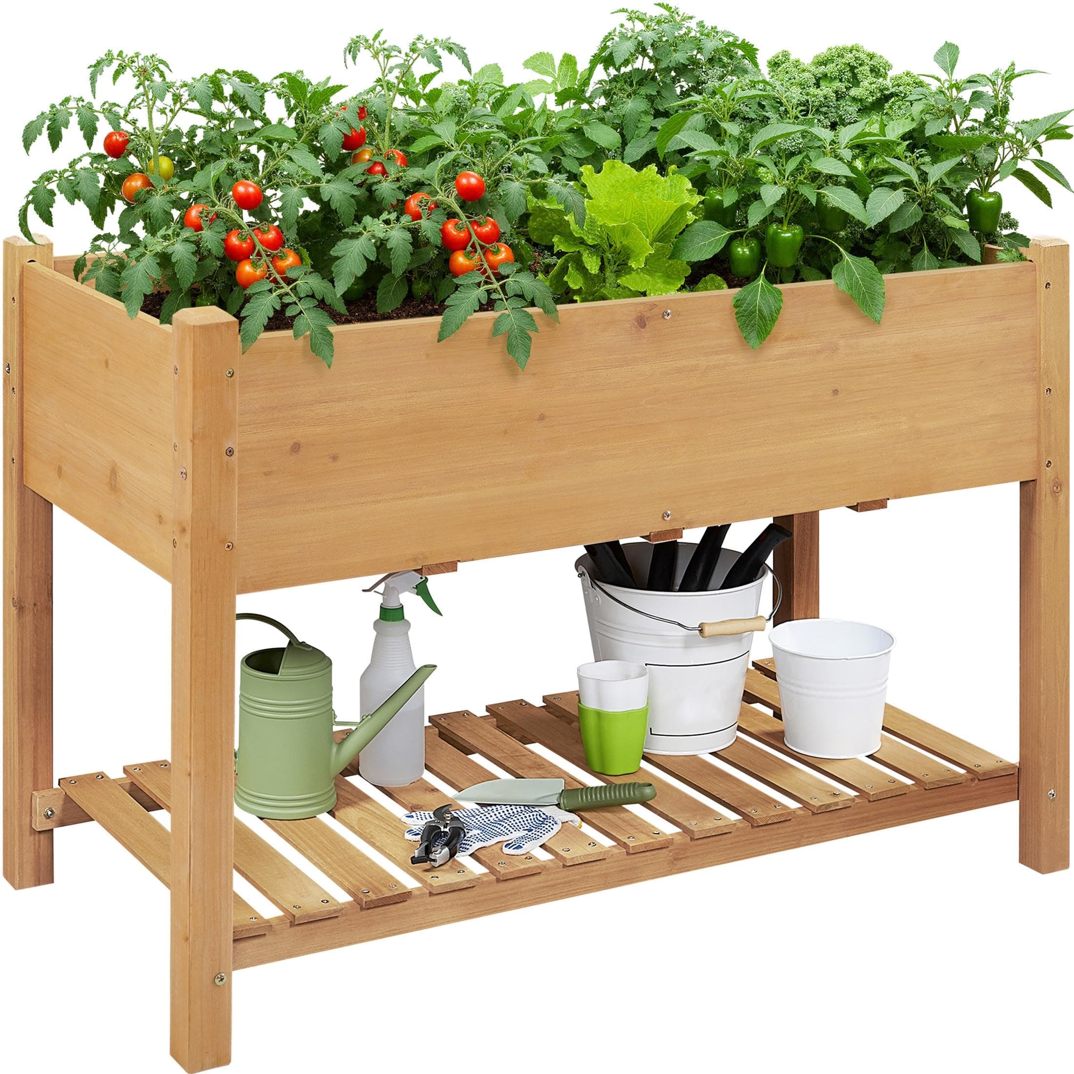 Yaheetech Hochbeet für Garten, Pflanzkasten mit praktische Ablage, Kräuterbeet Holz, Blumenkübel Anzuchtbeet im Garten, Großer Anpflanzungsraum Blumenkästen, 119 x 57 x 80 cm