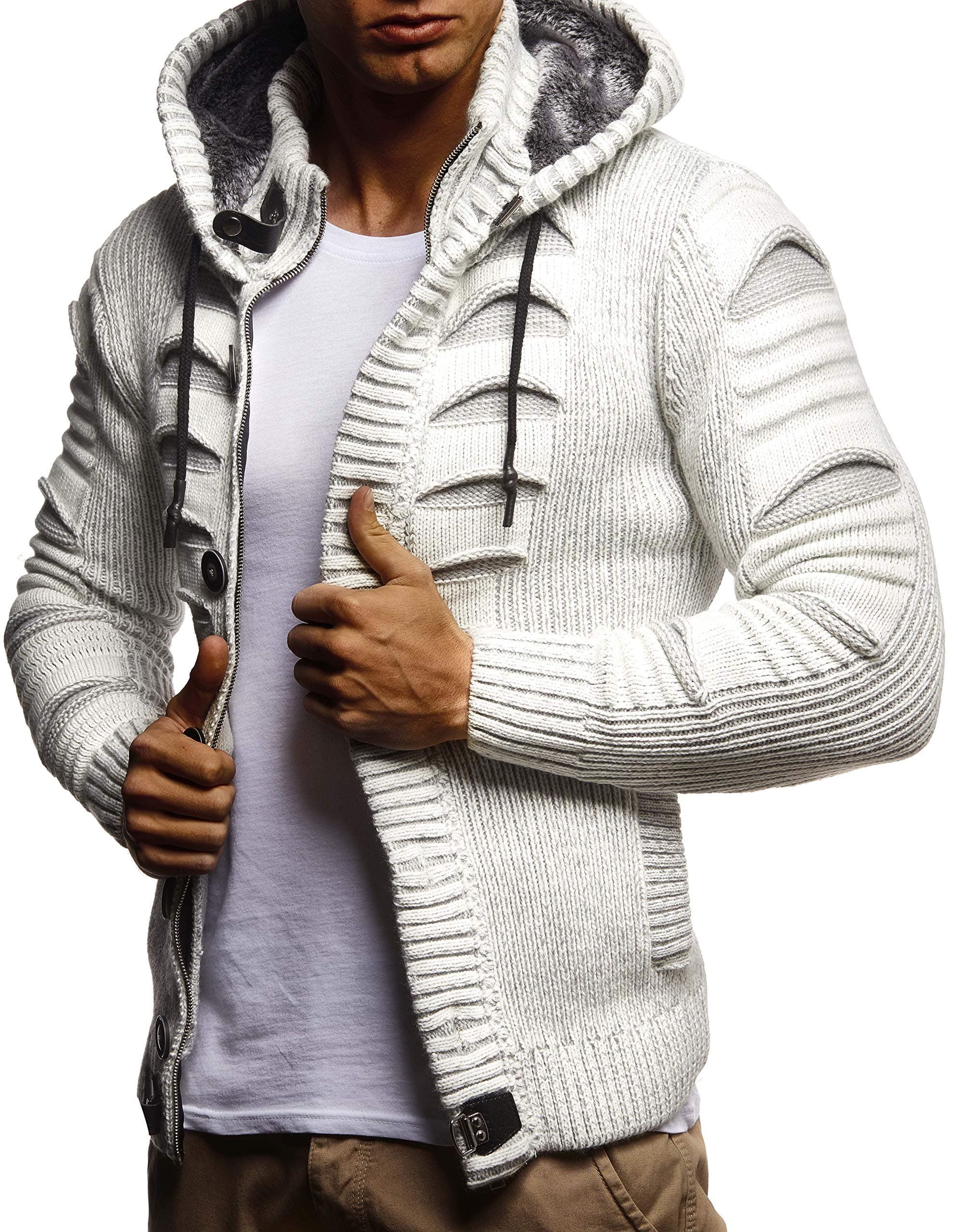 Leif Nelson Strickjacke Herren mit Kapuze & Reissverschluss - Strick Sweatjacke Männer Cardigan für Winter & Sommer