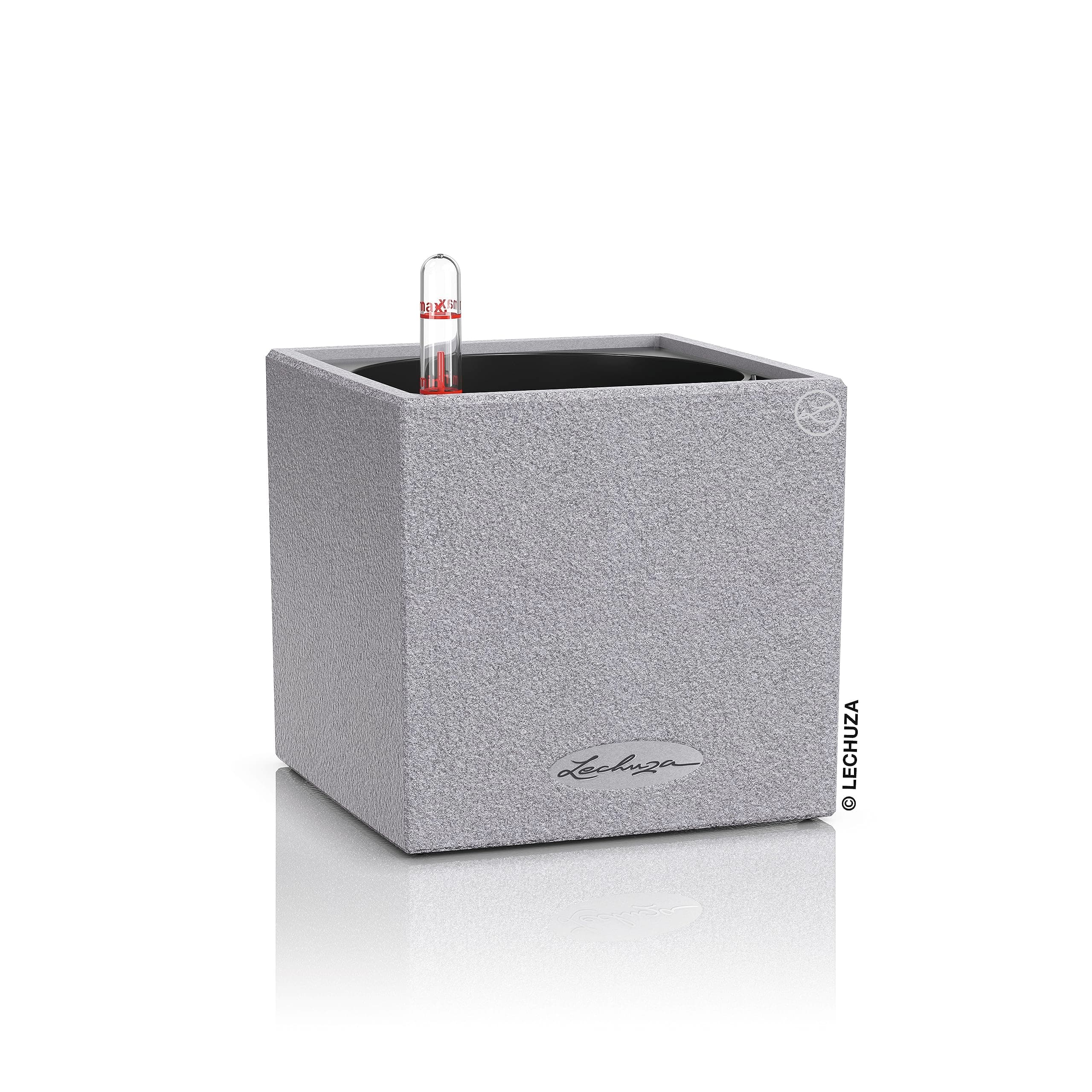 LECHUZA Canto Stone 14 hochwertiger Kräuterwürfel mit Stick-Bewässerungssystem, steingrau