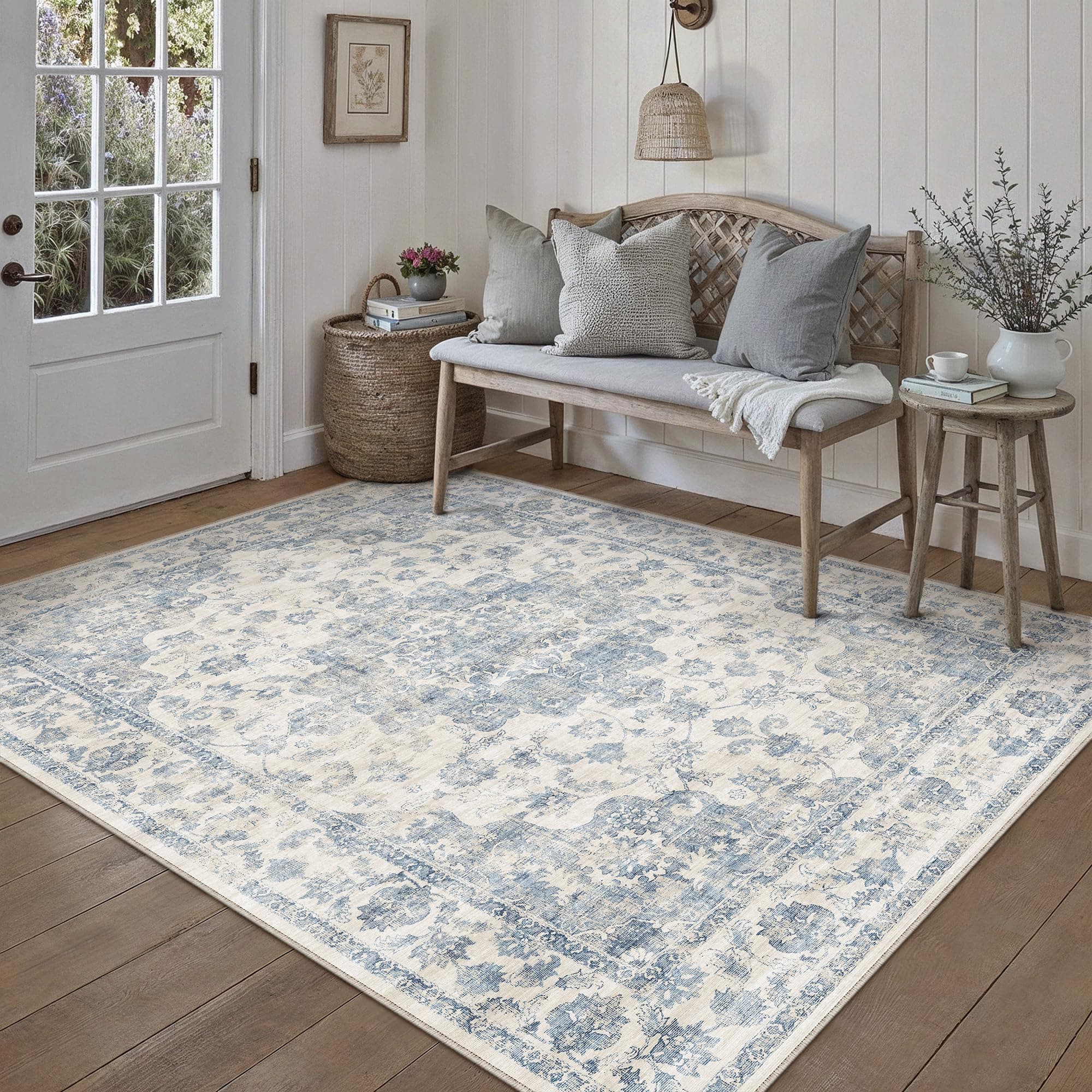 HUGEAR Vintage Tappeto Salotto 140x200cm Blu Antiscivolo Lavabile In Lavatrice Camera Da Pranzo Sedia Ufficio Tappeti Grandi Rug Esterno Pelo Corto Carpet