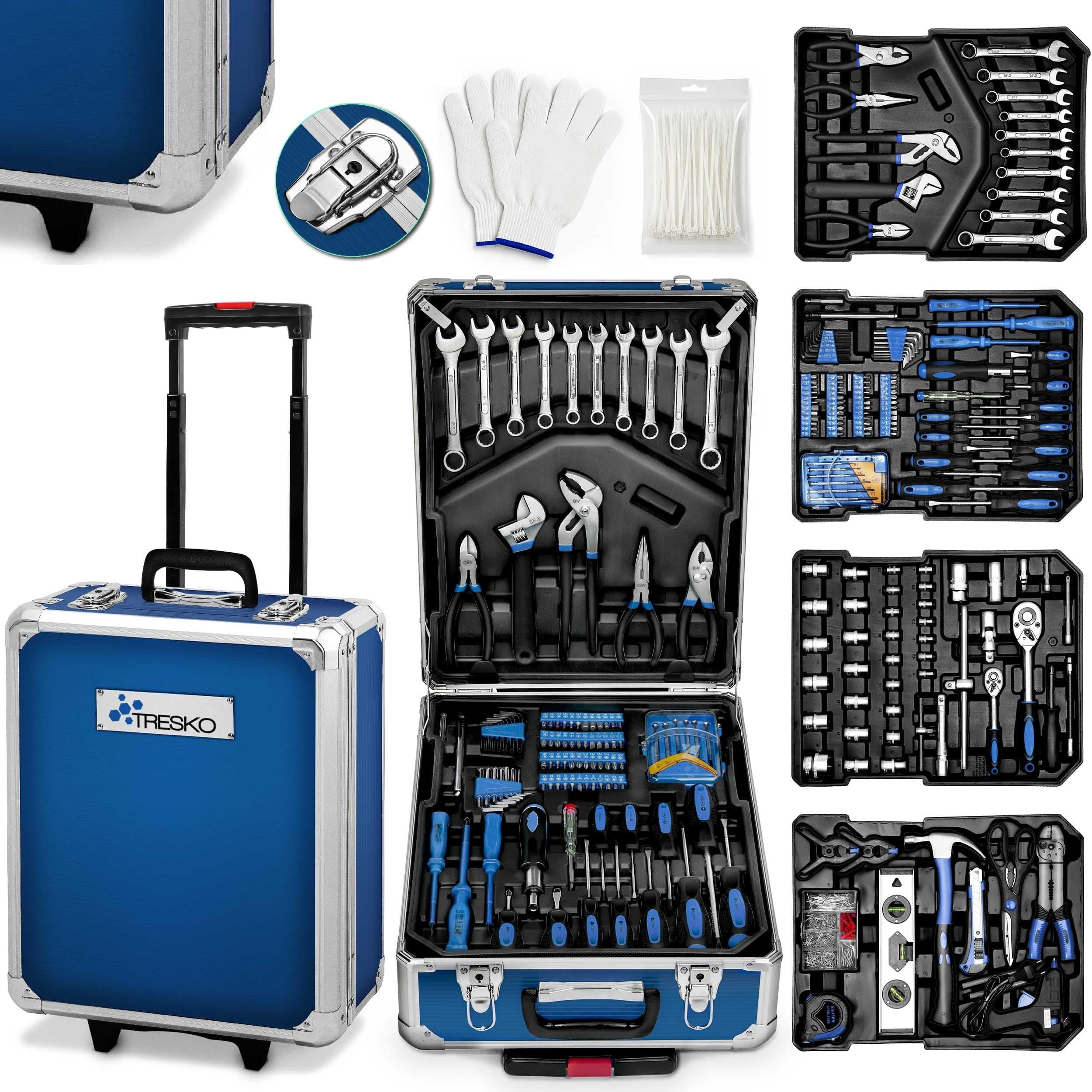 TRESKO® Valigia degli attrezzi composta da 1400 pezzi | cassetta degli attrezzi | portaattrezzi | set di arnesi | trolley degli attrezzi | acciaio cromo-vanadio (Blu)