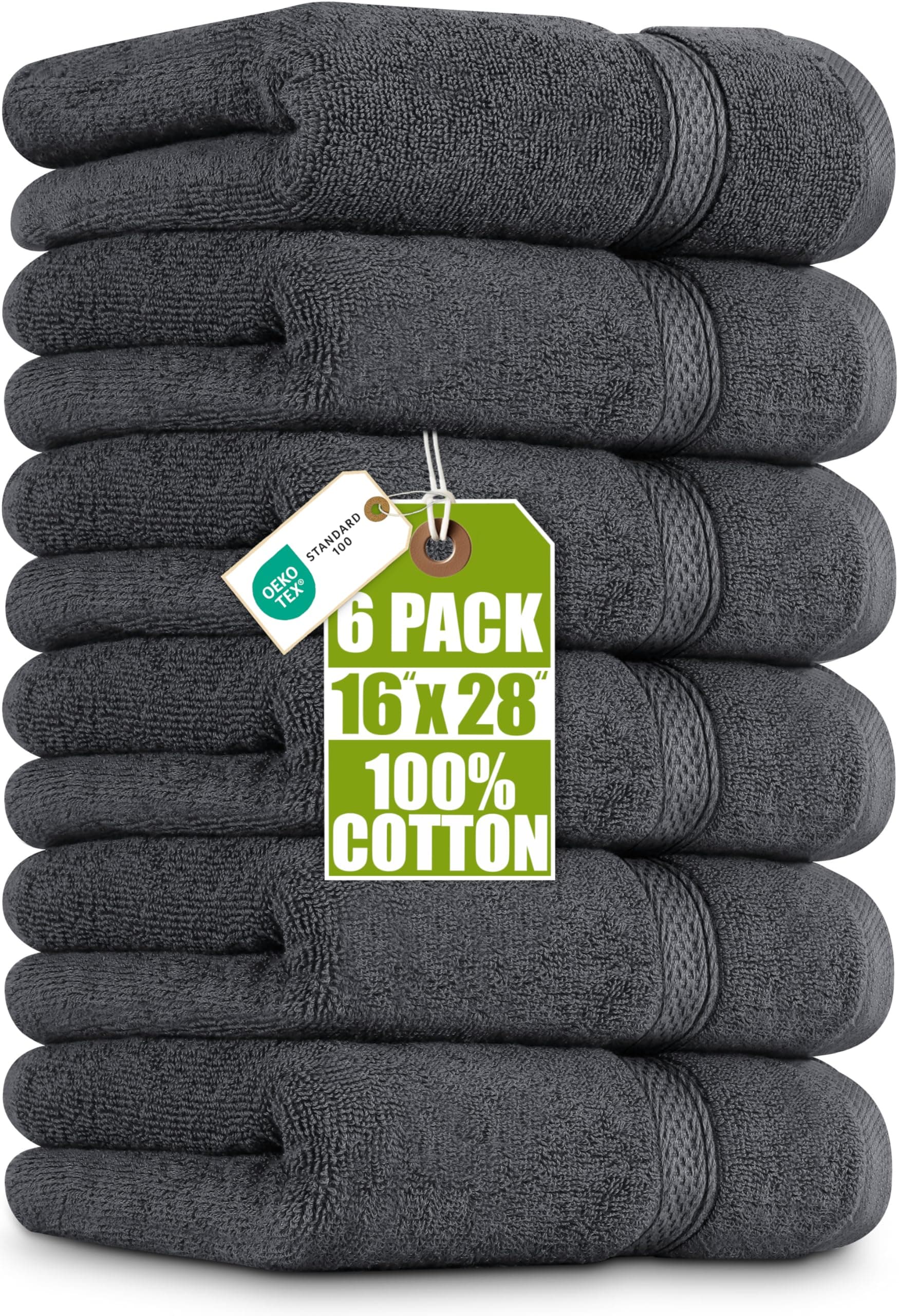 Utopia Towels - Toallas de Mano Grandes de algodón multipropósito para baño, Manos, Cara, Gimnasio y SPA - Dimensiones 41 cm x 71 cm - Paquete de 6 (Gris)