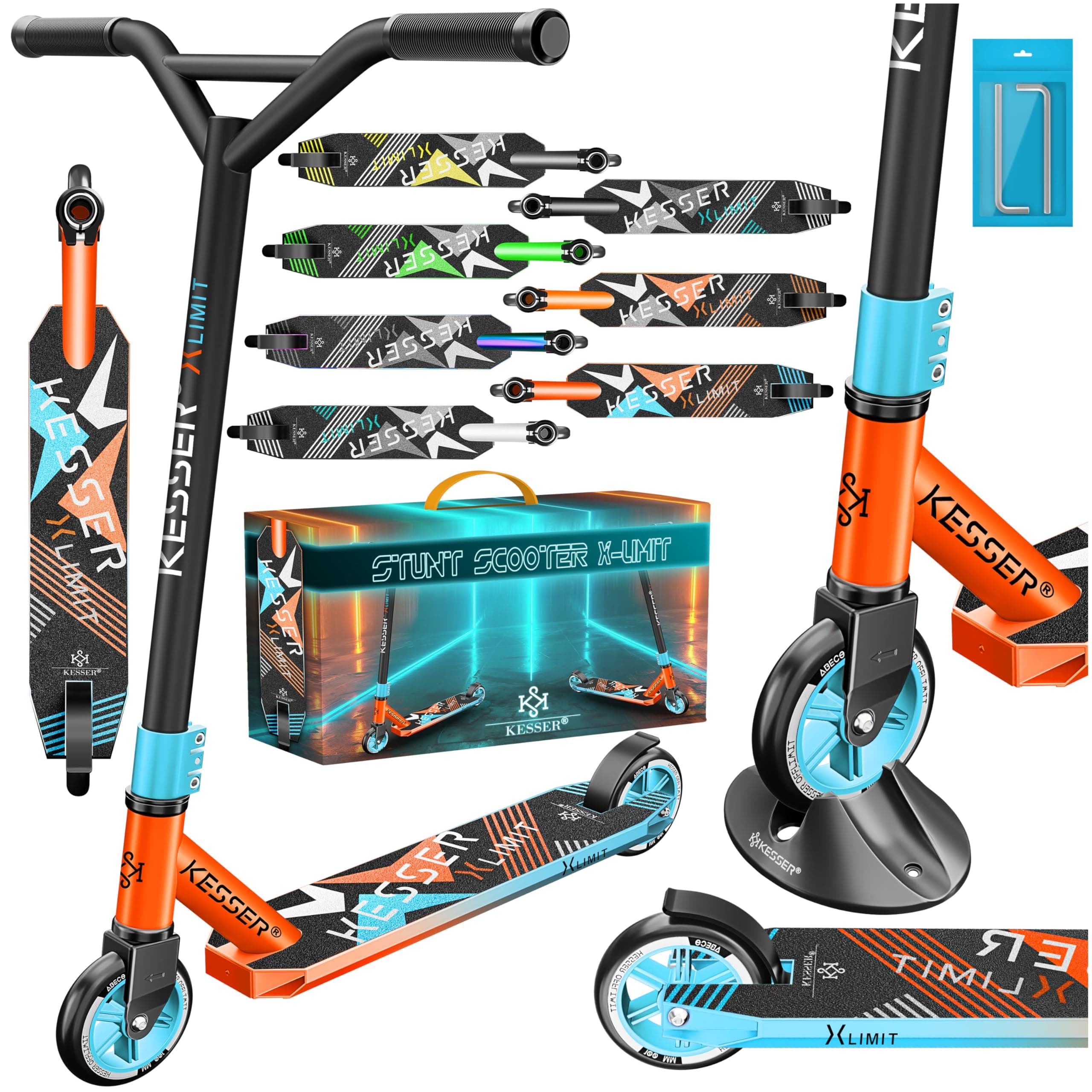 KESSER® Stunt Scooter X-Limit - 360° Lenkung Robuster Funscooter Stuntscooter mit ABEC 9 Kugellagern, 100 mm PU Räder, Kickscooter Tretroller Cityroller Trick Roller für Kinder Erwachsene