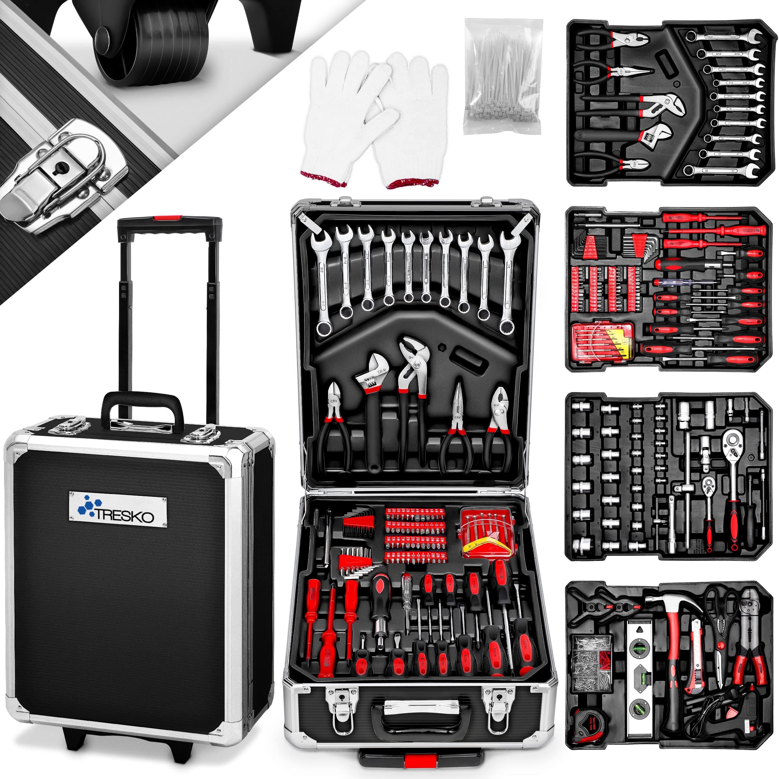 TRESKO® Valigia degli attrezzi composta da 1400 pezzi | cassetta degli attrezzi | portaattrezzi | set di arnesi | trolley degli attrezzi | acciaio cromo-vanadio
