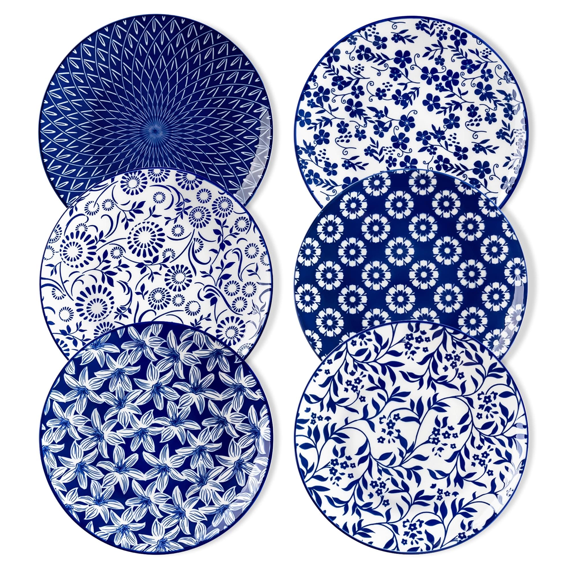 vancasso Salatteller 6-teilig, SELENE Dessertteller aus Porzellan, Kuchenteller Ø 21 cm, mikrowellen- und spülmaschinenfest, Vintage Design in Blau-Weiß