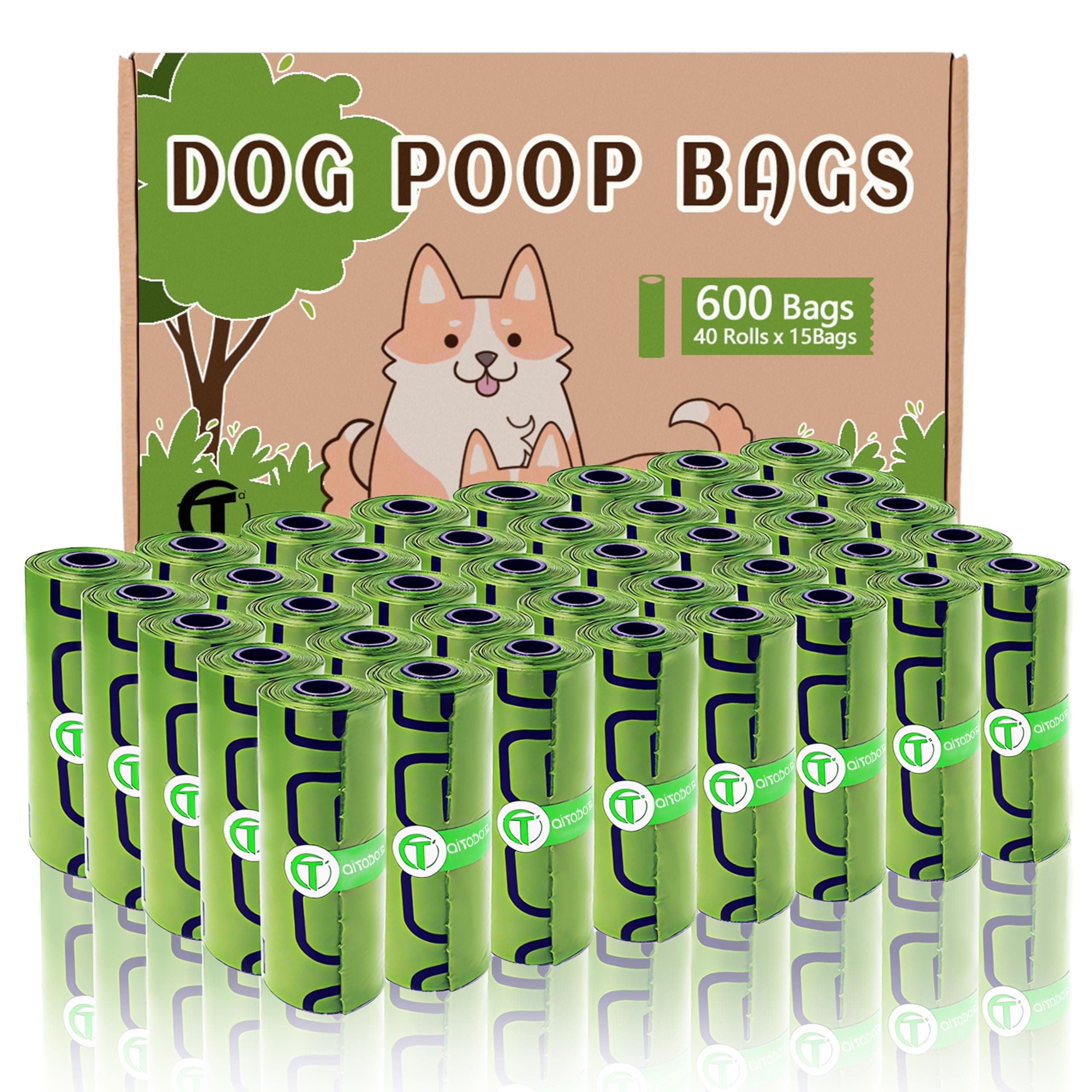 AiTodos® 600PCS Bolsas Caca Perro, Verde - Bolsas Excrementos Perros - Adecuado Salir de Casa, 31 * 22CM, Polietileno-Material, Portátil (40 Rollos, 15 por Rollo) -Poop Bags