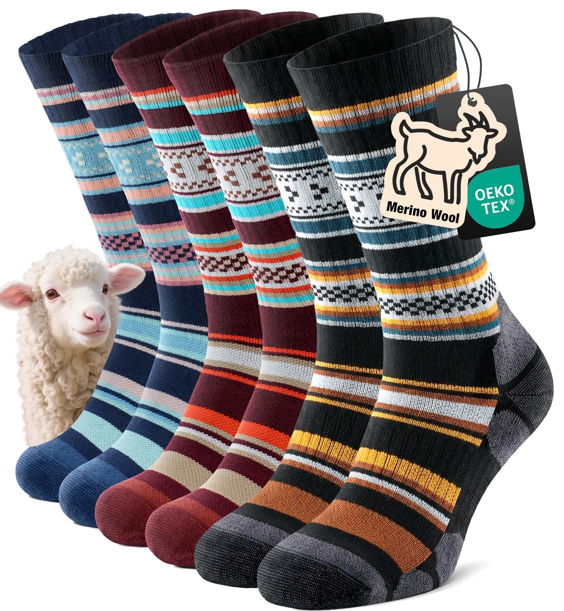 TANSTC Calcetines Mujer y Hombre Lana Merino, Calcetines Termicos 35-38 39-42 43-46 47-50, Deporte, Invierno, Trabajo, Senderismo, Esquiar, Aire Libre, 3 Pares