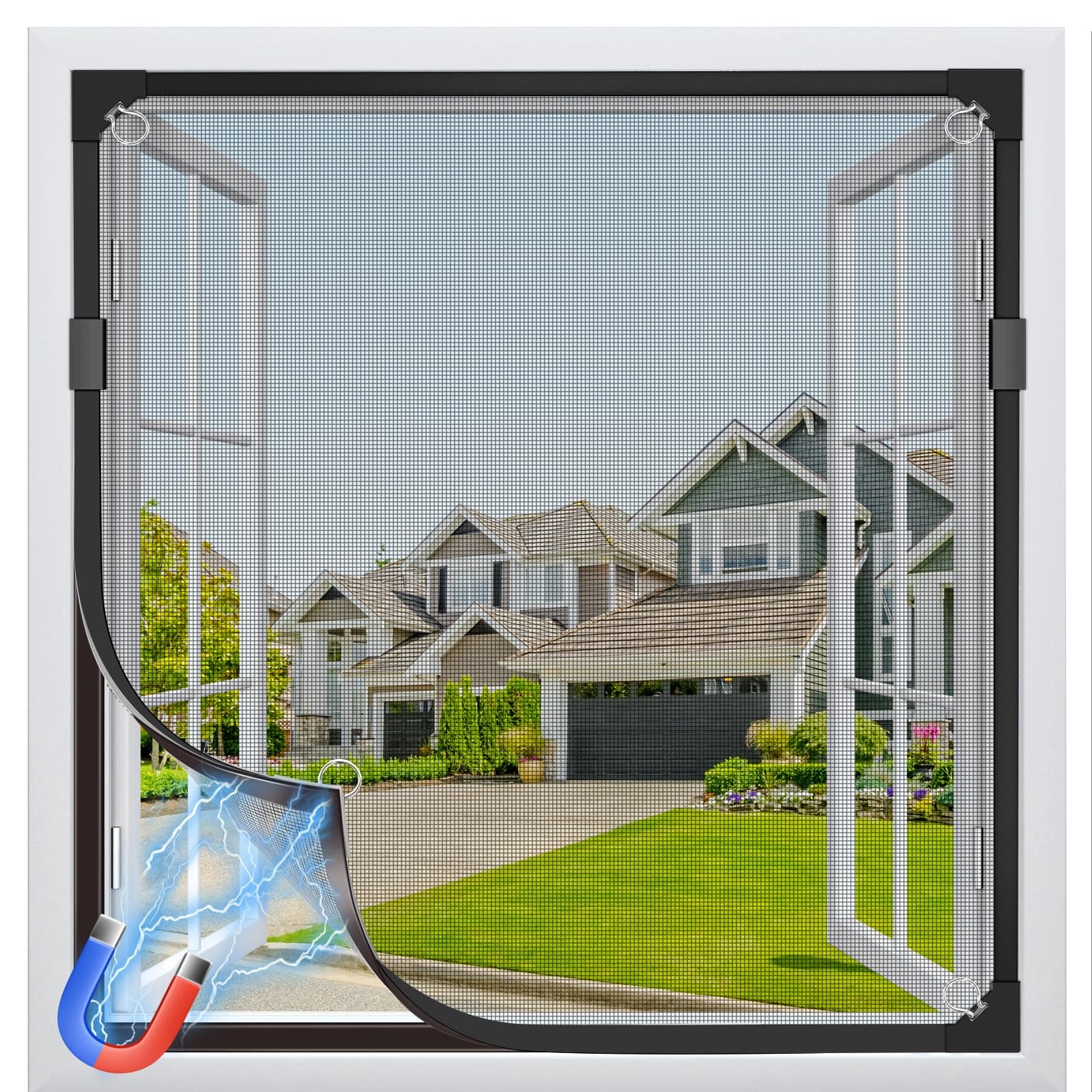 MLEJU Mosquiteras para Ventanas Magneticas, 120×130cm Malla de Fibra de Vidrio,Ajustable Mosquitera Ventana Magnetica, Fácil Instalación sin Taladrar, Fácil de Limpiar- Marco Negro y Red Negro