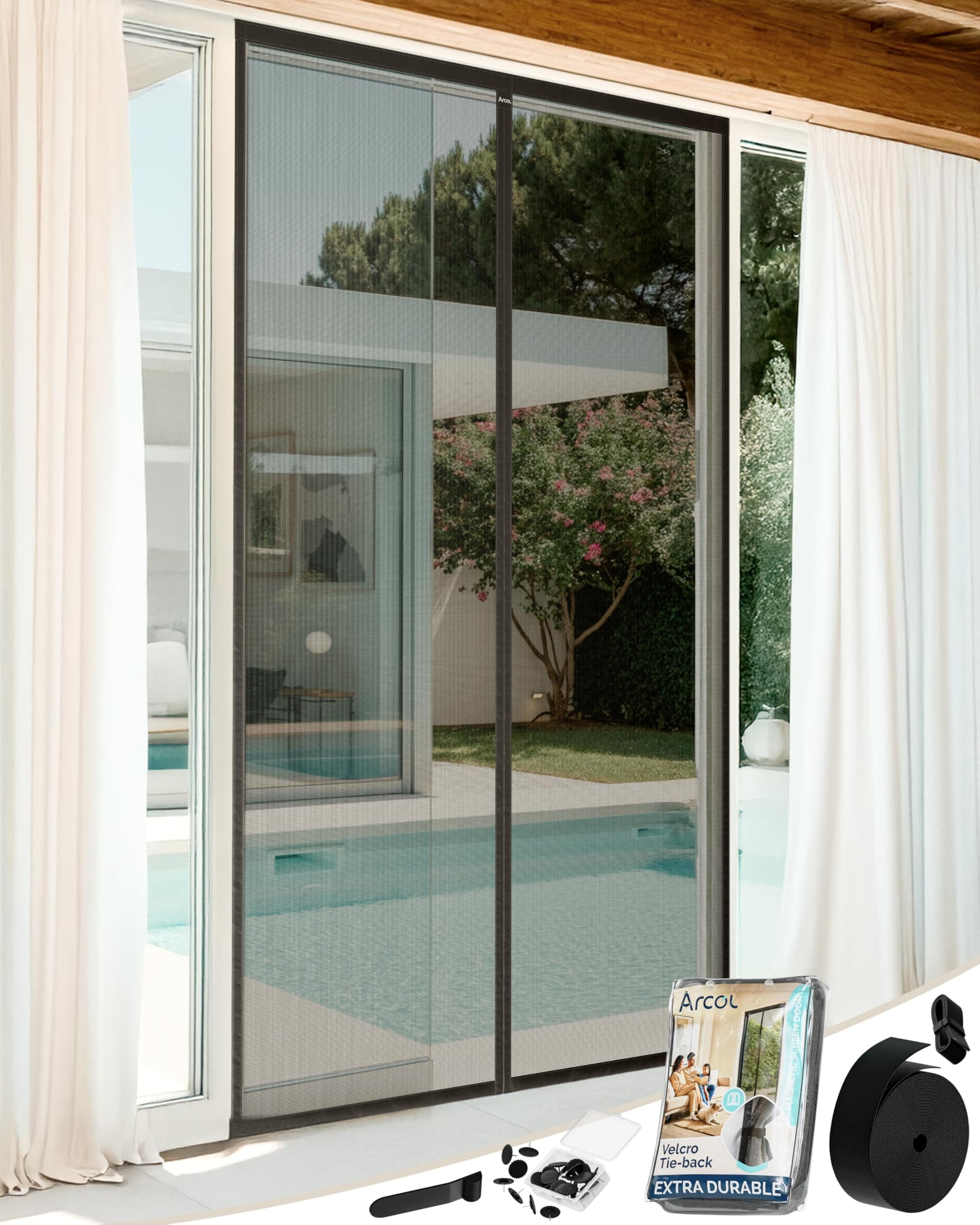 ARCOL Zanzariera Magnetica 120x240 cm Premium in Fibra di Vetro - Stop Zanzare in 3 Min., Rete Ultra-Fine Anti-Insetti, Chiusura Automatica con Magneti & Pesi, Nastro a Strappo Extra-Largo (Nero)