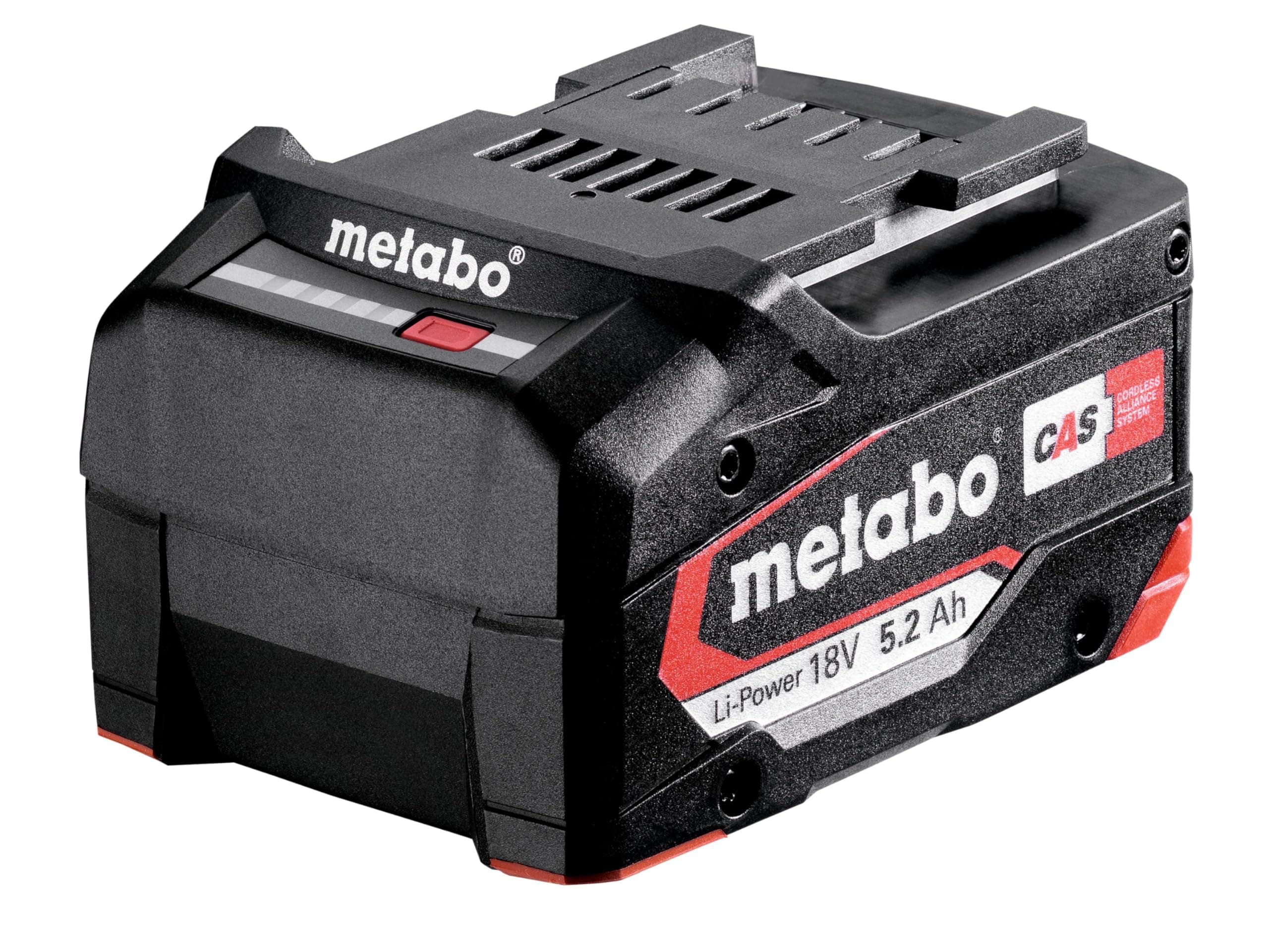 metabo LiPOWER Akkupack - 18 V, 5.2 Ah - Langlebiger, leistungsstarker Akku mit AIR Cooled Technologie und Kapazitätsanzeige, elektronische Einzelzellenüberwachung - Kompatibel mit Allen CAS Marken