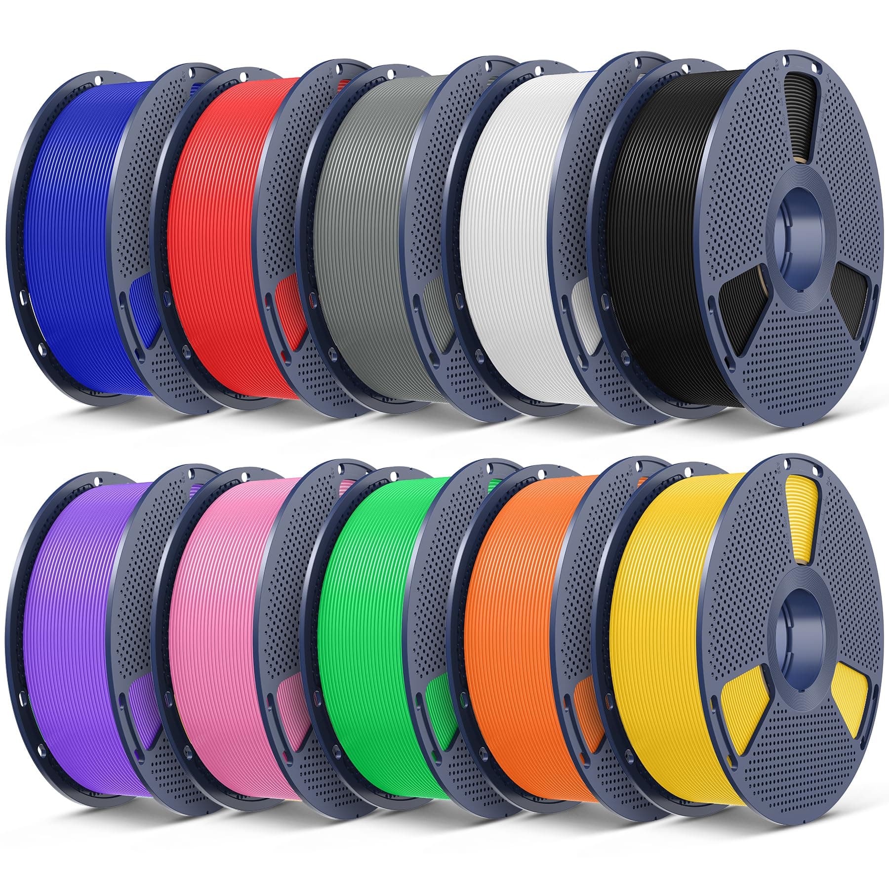 SUNLU 10KG PLA Plus Filament pour Imprimante 3D Multicolore, 10KG Noir+Blanc+Gris+Rouge+Bleu Klein+Vert+Jaune Vif+Orange+Lavande+Rose​​