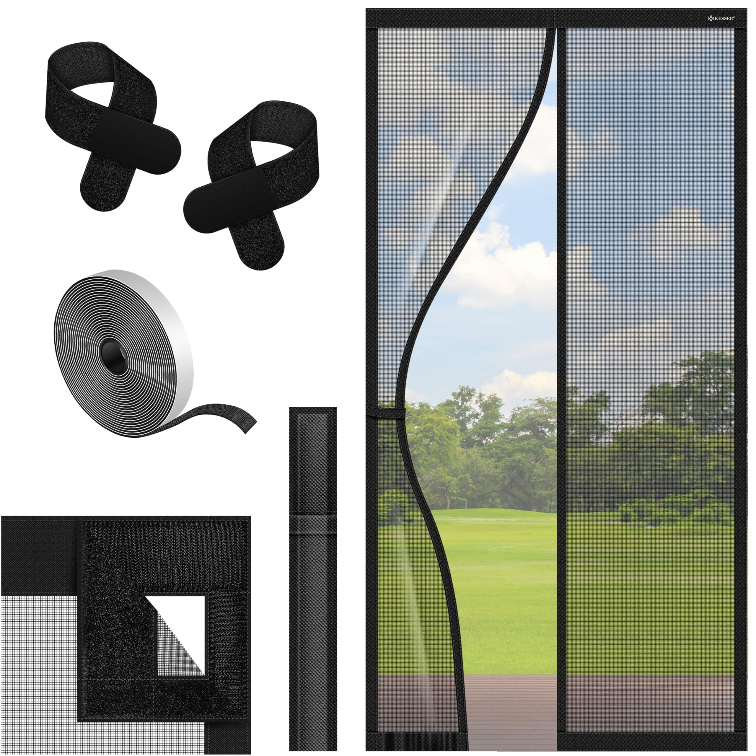 KESSER® Fliegengitter Tür Magnetisch, 80x200cm Insektenschutz Balkontür & Terrassentür, Mückenschutz Selbstschließend, ohne Bohren mit Klett, Reißfest, Luftdurchlässig, Haustierfreundlich, Schwarz