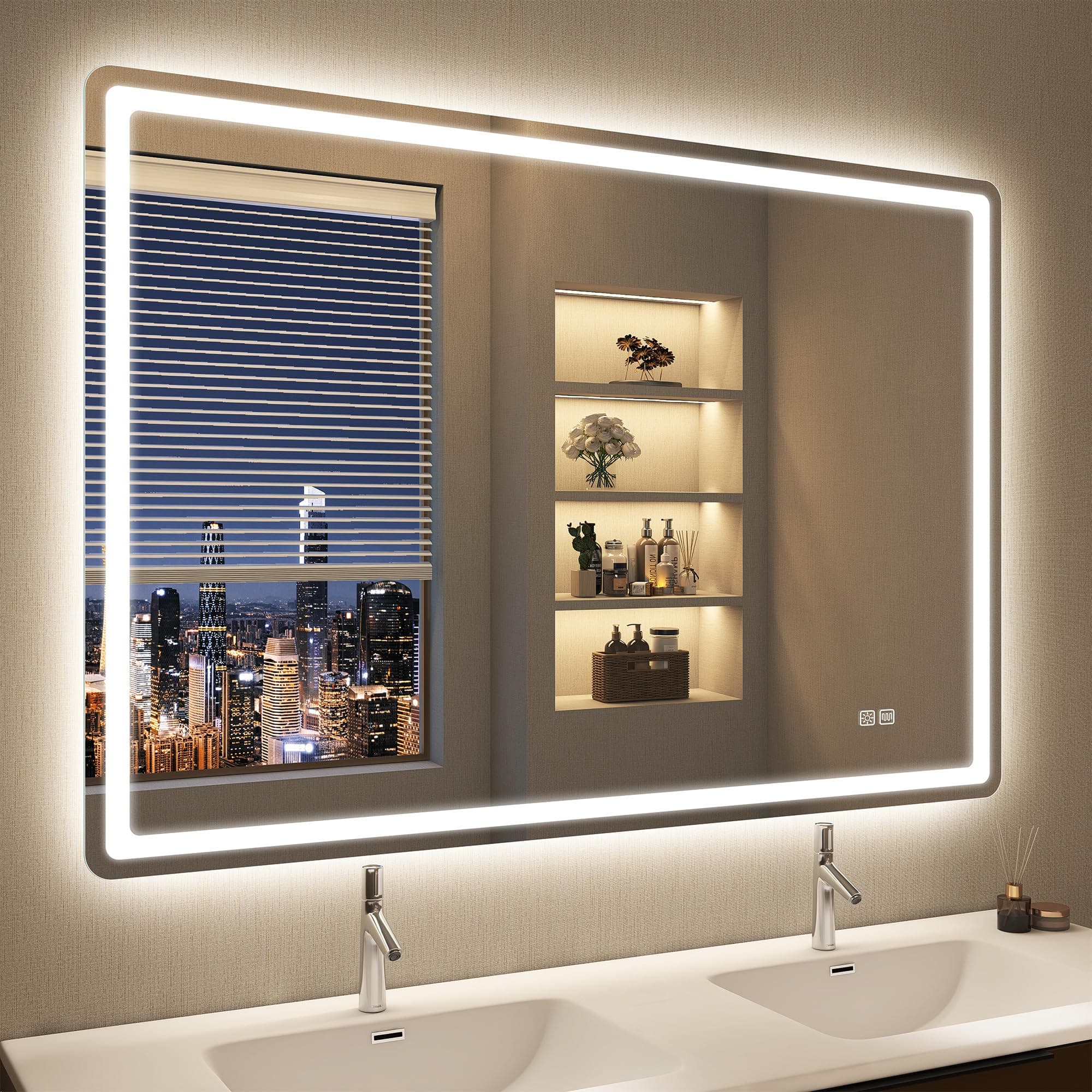 STARLEAD 100x70 cm Specchio-Bagno-con-Luce, Specchio-Retroilluminato-Bagno con Antifog, 3 Colori Luce, Dimmerabile, Memoria, IP44 Vetro Temperato HD Specchio-LED, Orizzontale/Verticale