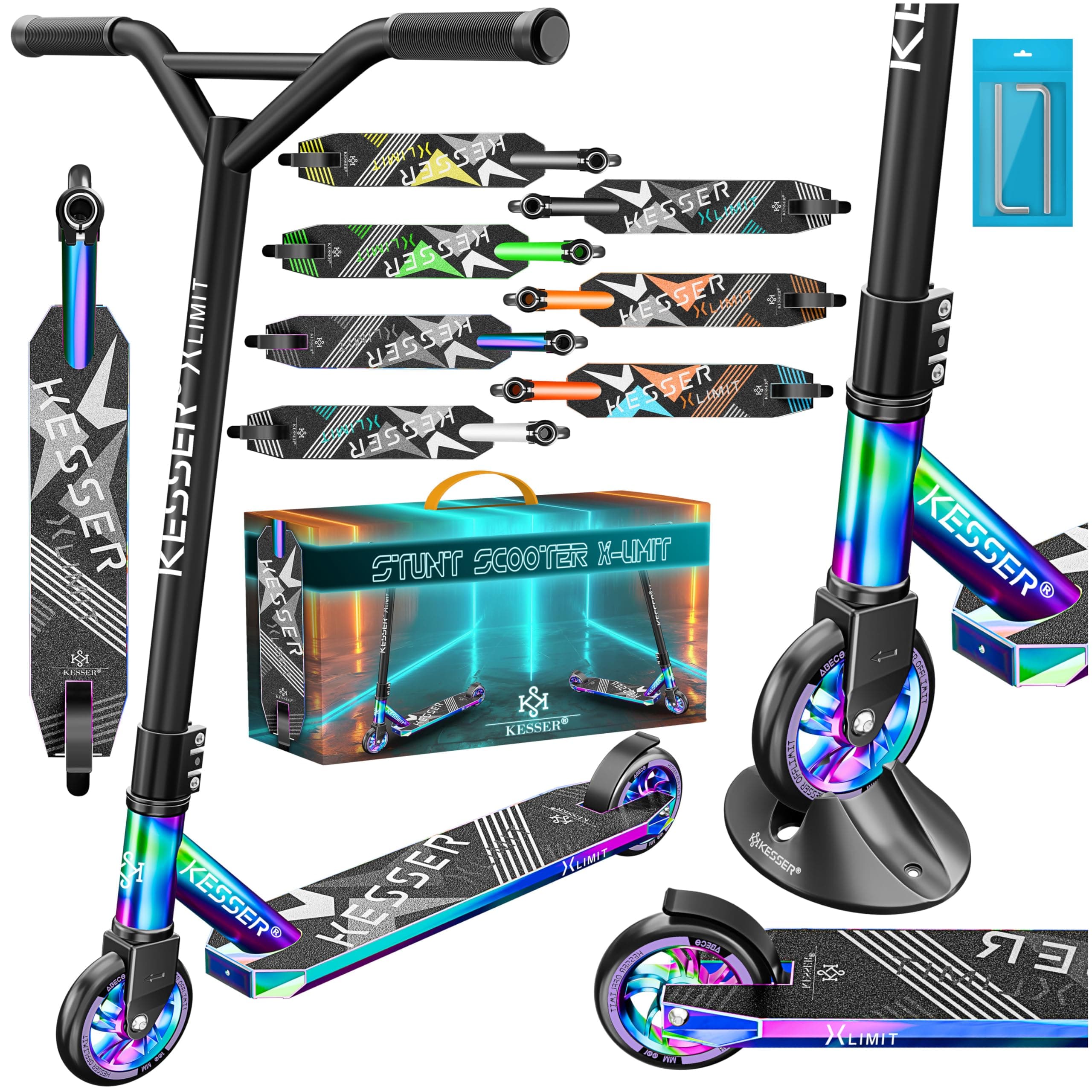 KESSER® Trottinette | Trottinette de Loisir | Trottinette Freestyle X-Limit | Direction à 360°, avec roulement à Billes ABEC 9 de 100 mm, Roues en polyuréthane | Trottinette Solide