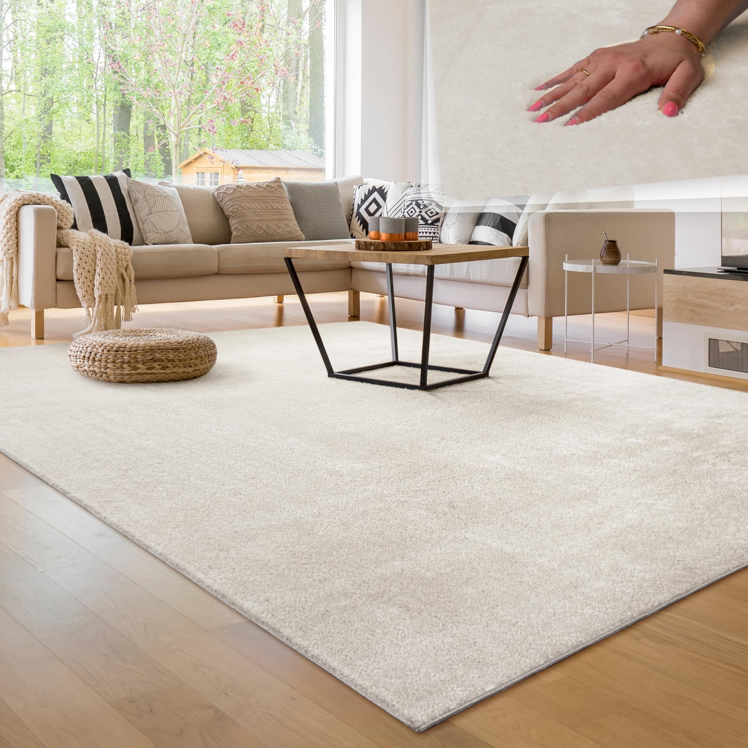 Paco Home Tapis Salon Moelleux Ultra Doux à Poils Courts - Antidérapant, Lavable, Confort Idéal pour Salon et Chambre, Dimension:160x220 cm, Couleur:Crème 4