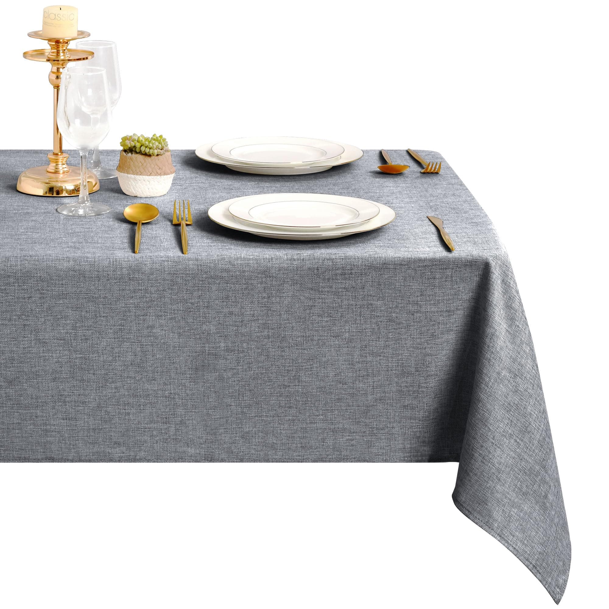 DWCN Nappe Gris Aspect Lin Tissu Lavable et Imperméable, Moderne Enduite Rectangulaire Anti-Tache de Table 135x200cm, pour Salle à Manger, Exterieur Jardin, Fête, Mariage Maison, Anniversaire