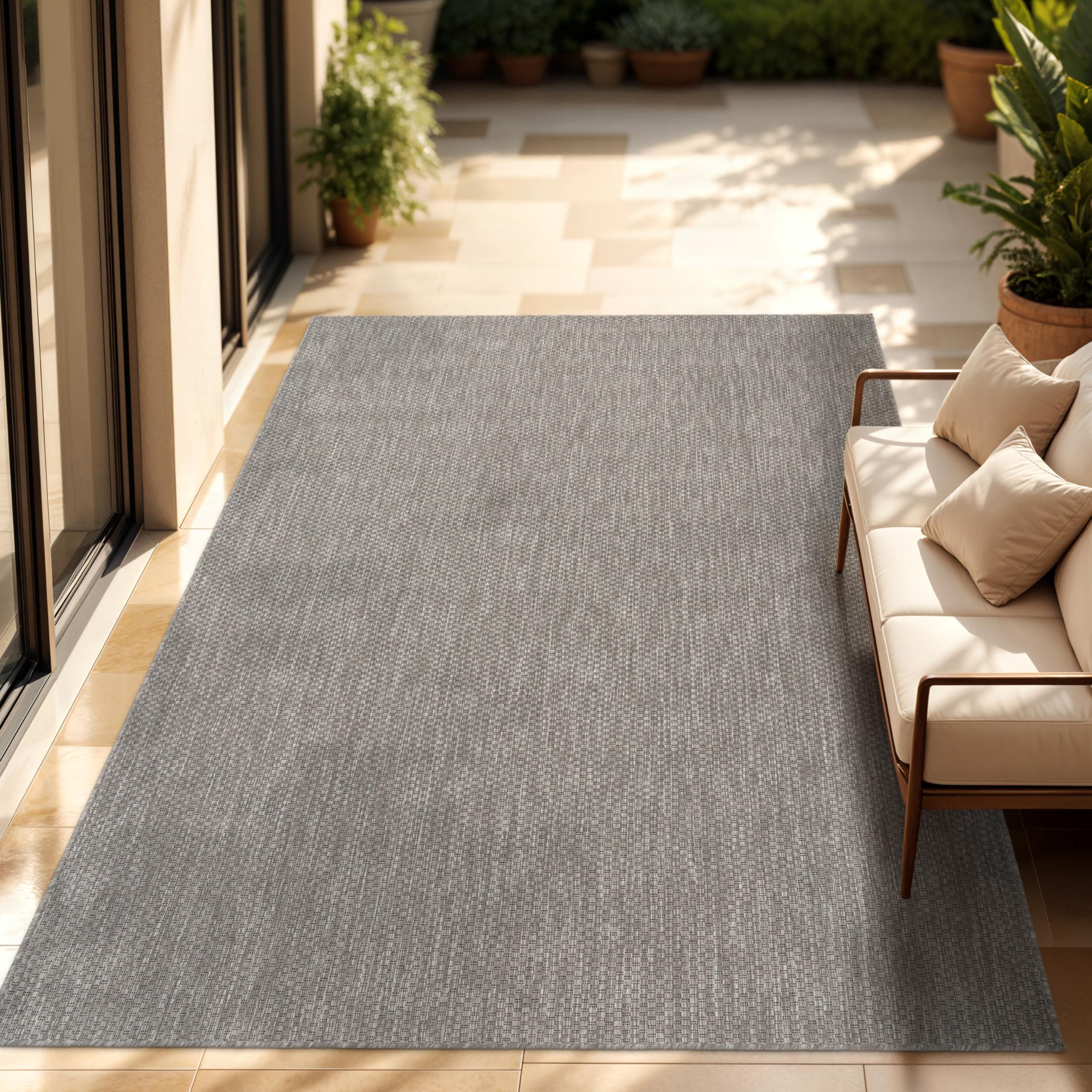 Paco Home Outdoor Teppich, Wetterfest Pflegeleicht Küchenteppich Ideal für Terrasse Balkon Garten, Flachgewebe Sisaloptik Modern Einfarbig meliert, Grösse:120x160 cm, Farbe:Grau