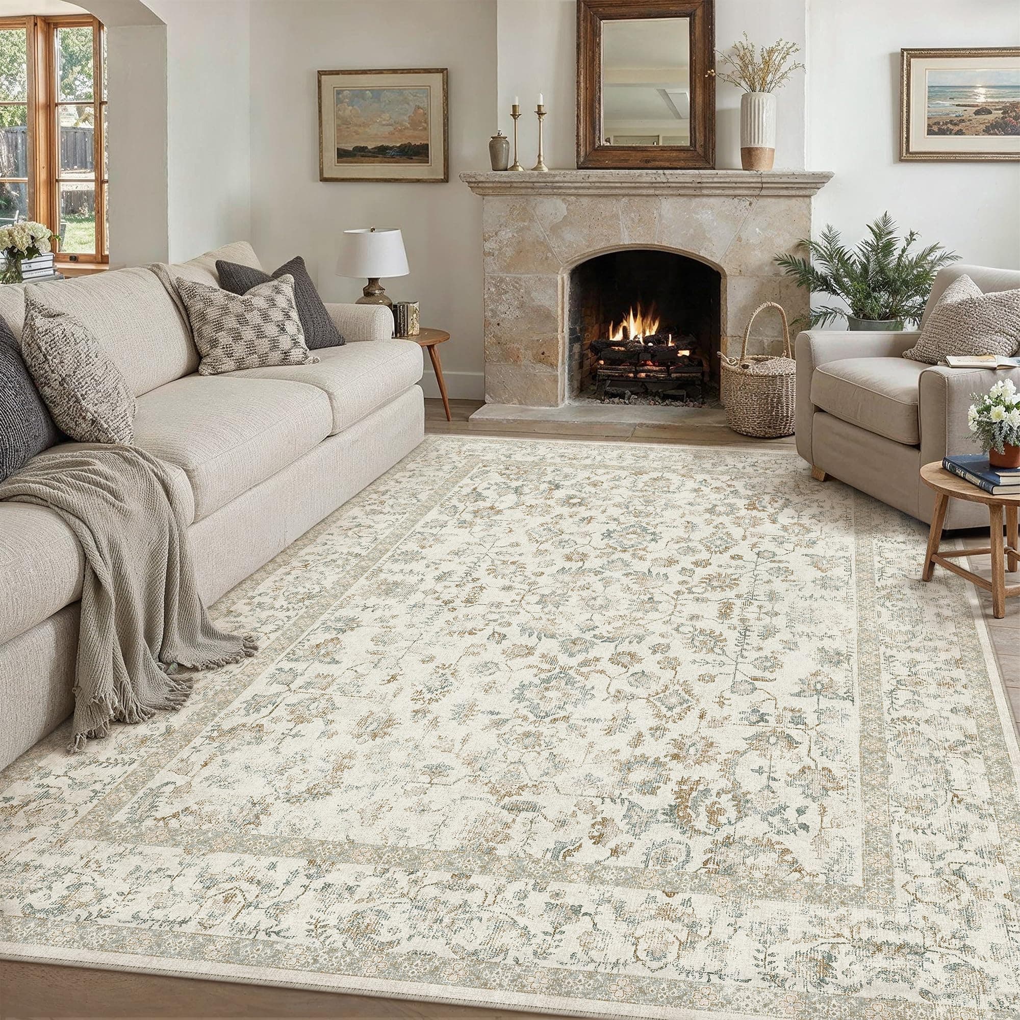 PureCozy Tappeto Salotto 240x300cm Tappeto Camera da Letto Lavabile Antiscivolo Grande Tappeti Sala Cameretta Soggiorno Ufficio Carpet Pelo Corto Morbido Rug,Color tè