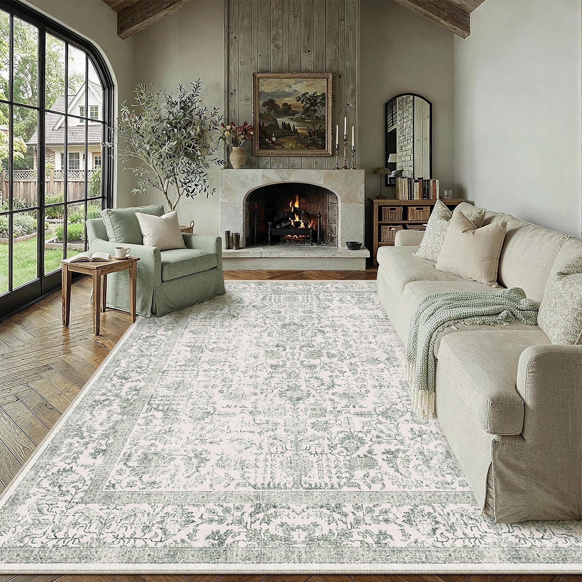 HUGEAR Vintage Tappeto Salotto 200x300cm Verde Tappeti Soggiorno Antiscivolo Lavabile in Lavatrice Tapette Camera da Letto Sala Ufficio Bambina Bambino Pelo Corto Grande Carpet