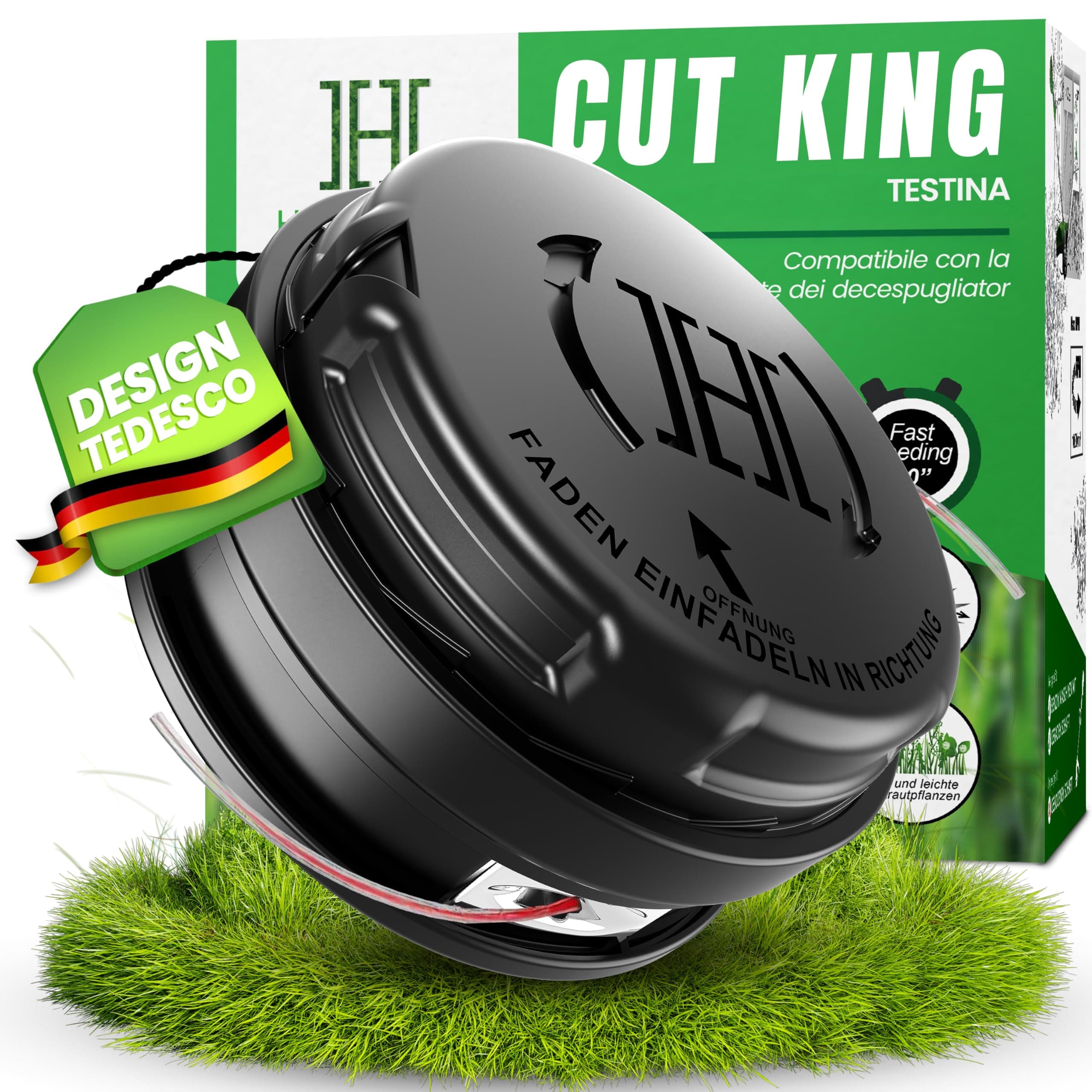 Heckenpracht Testa di filo per decespugliatore con sistema Tap & Go | Efficiente tosaerba con testa di taglio per decespugliatore con funzione di ricarica rapida – Bobina di filo con 5 adattatori