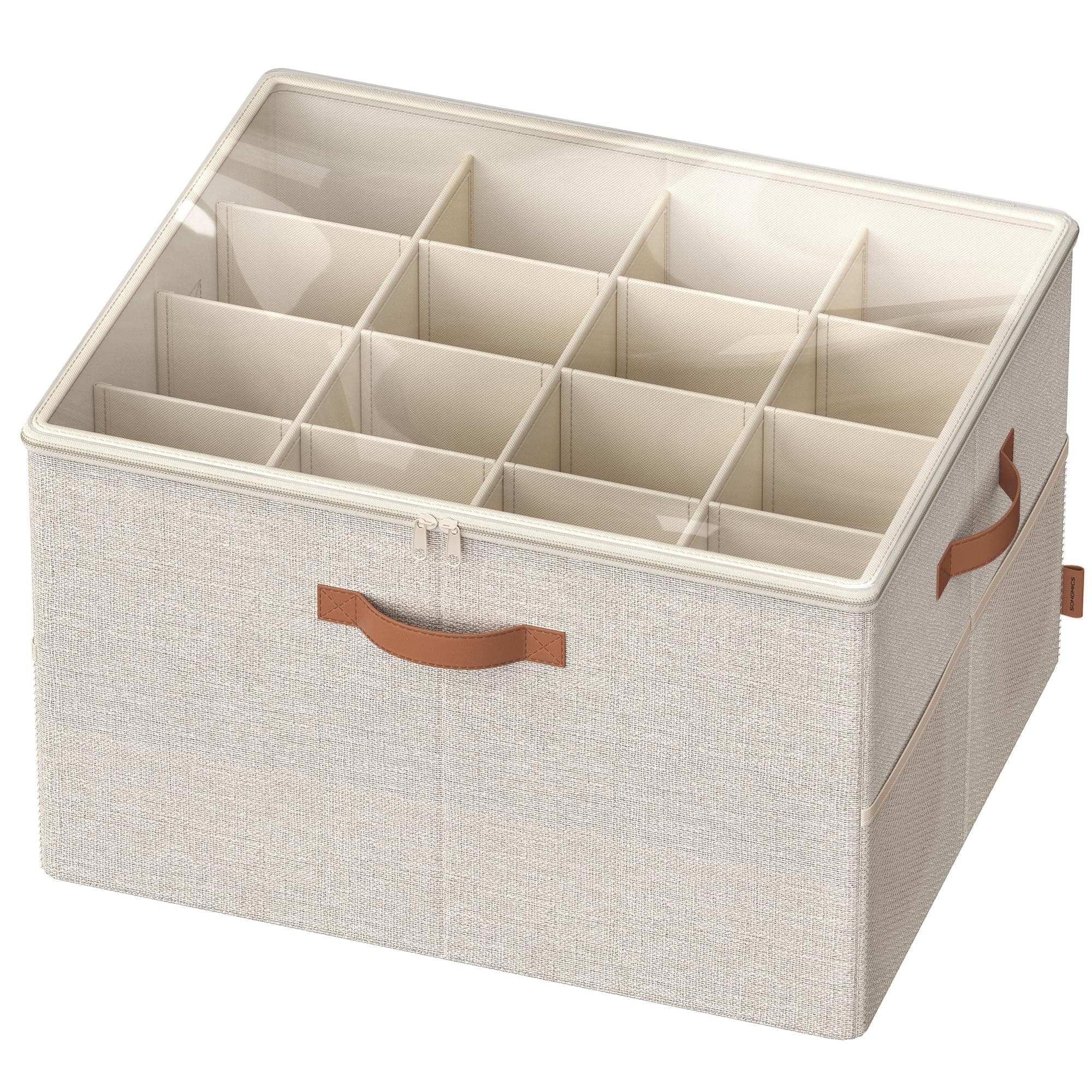 SONGMICS Schuh-Organizer, Schuhaufbewahrung, für 16 Paar Schuhe, Schuhbox, Griffe, platzsparend, Aufbewahrungsbox mit transparentem Deckel, anpassbar, für Schrank, cappuccinobeige LSP555K01