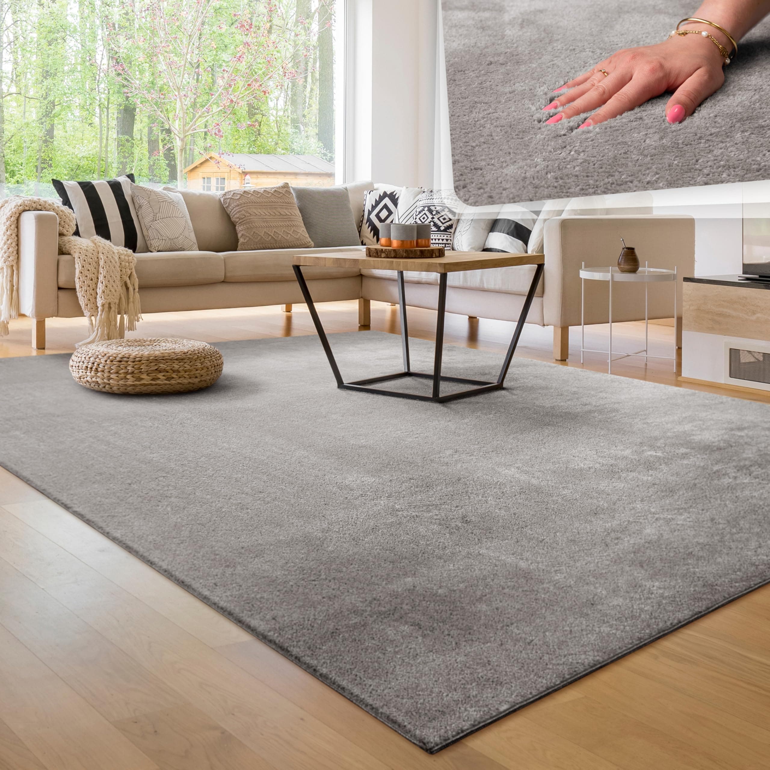 Paco Home Tapis Salon Moelleux Ultra Doux à Poils Courts - Antidérapant, Lavable, Confort Idéal pour Salon et Chambre, Dimension:240x340 cm, Couleur:Gris