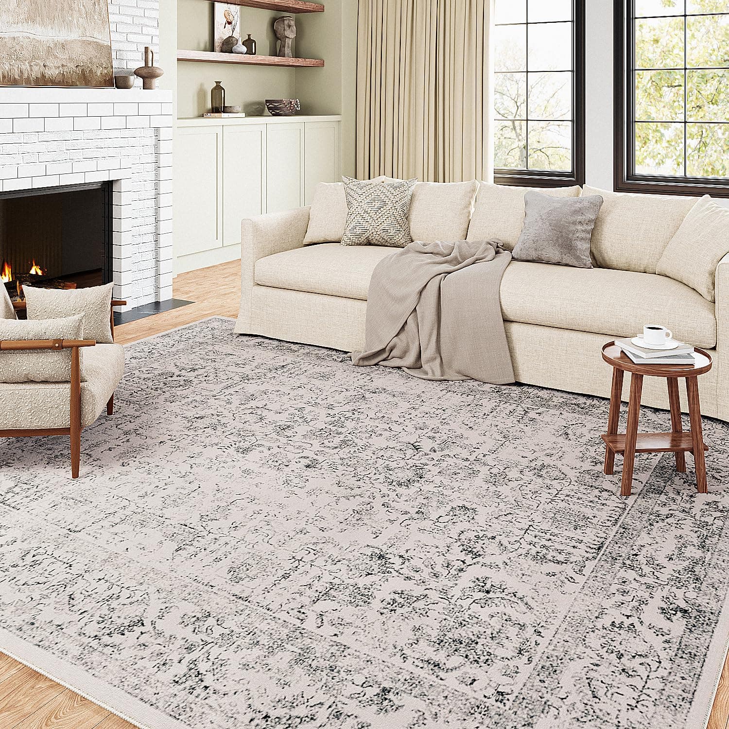 HUGEAR Gris Tapis De Salon Lavable en Machine Tapis Chambre Adulte Grand Tapis Salon 200x300cm Doux Vintage Descente de Lit AntidéRapant Decoration Chambrel Manger