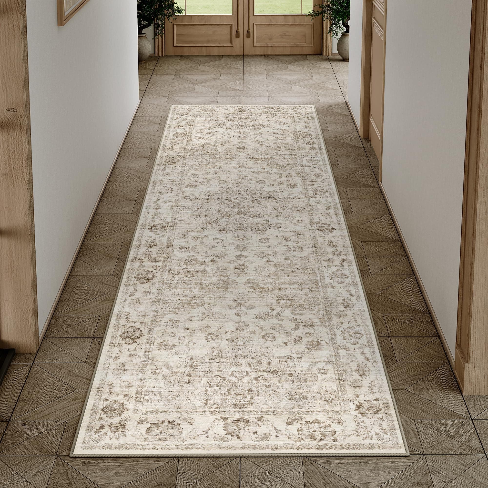 HUGEAR Vintage Tappeto Cucina 60x240cm Beige Antiscivolo Lavabile In Lavatrice Lungo Per Corridoio Tappeti Rug Rettangolare Pelo Corto Carpet