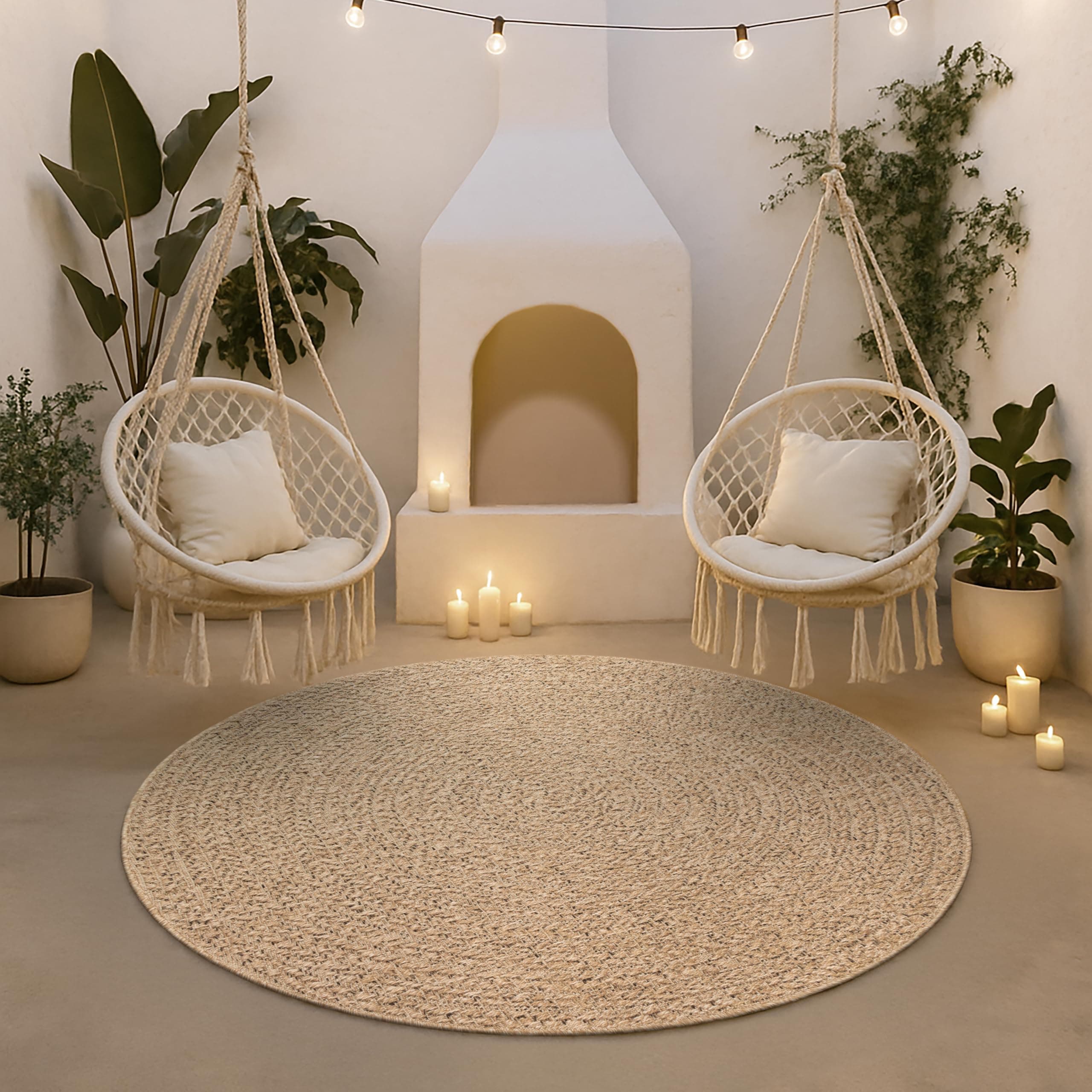 the carpet Kansas – tappeto indoor/outdoor in juta naturale, resistente e facile da pulire, ideale per terrazza, balcone o soggiorno - Natura - ca. 120 cm Rotondo