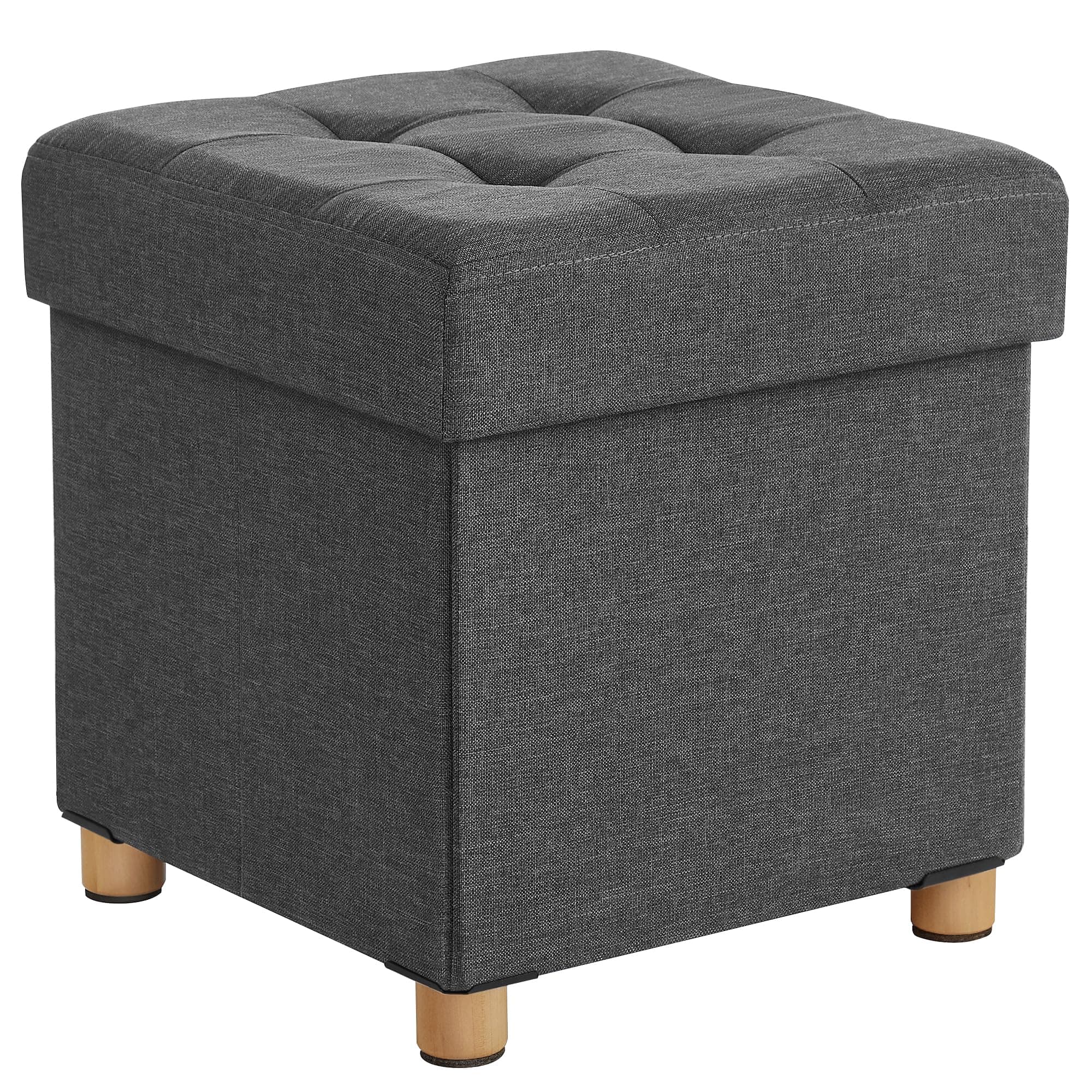 SONGMICS Puff Almacenaje Plegable con Patas de Madera, 37 L | Taburete con Almacenaje, 38 x 38 x 40 cm, Reposapiés para Salón, Gris Pizarra y Negro Tinta, Colección Melisa LSF14GYZ