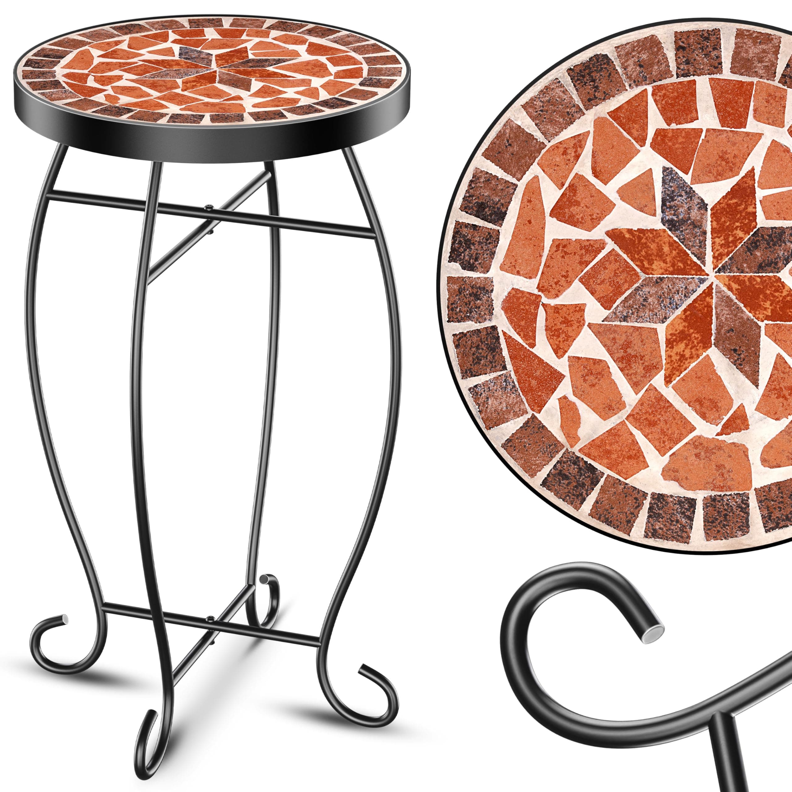 KESSER® Mosaiktisch Bistrotische Blumenhocker Rund 60 x 34 cm Metall Mosaik Beistelltisch Balkontisch Gartentische Terrassentisch Balkon Steinmosaik Garten Gartentisch Indoor Outdoor, Antike