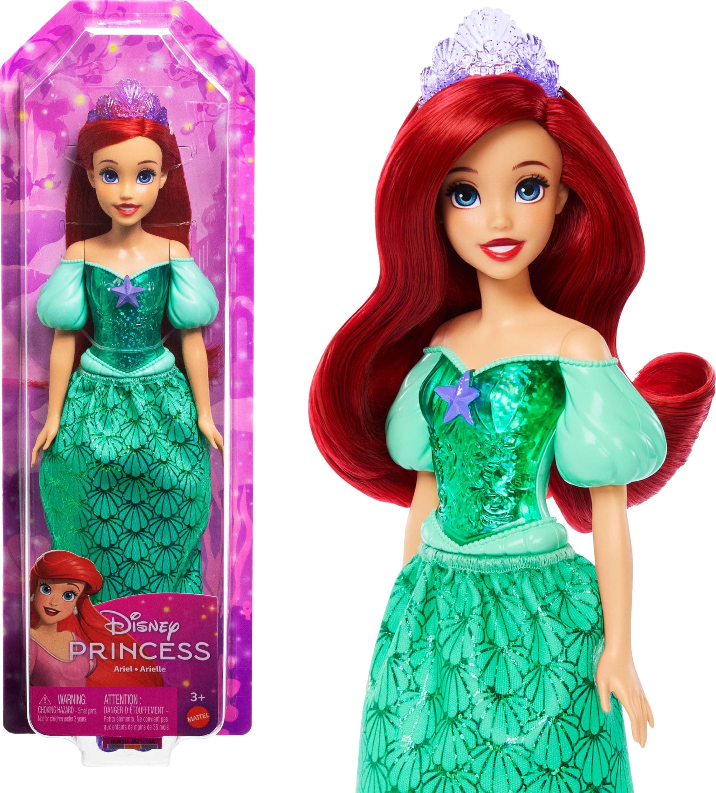 Mattel Disney Princess Ariel Muñeca princesa película La Sirenita, juguete +3 años (HLW10)