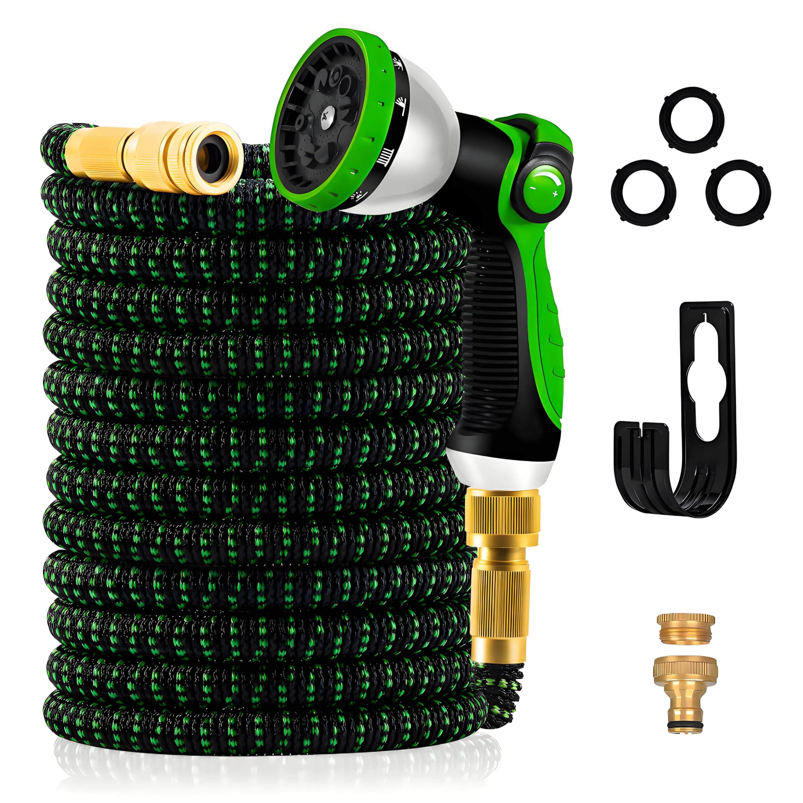 30m/100FT Tuyau d'Arrosage Extensible - Tuyau d'arrosage flexible avec 10 Modèles de Pulvérisation Convient aux Robinets de 1/2" et 3/4" Raccords en Métal Durables pour Jardin, Arrosage, Nettoyage