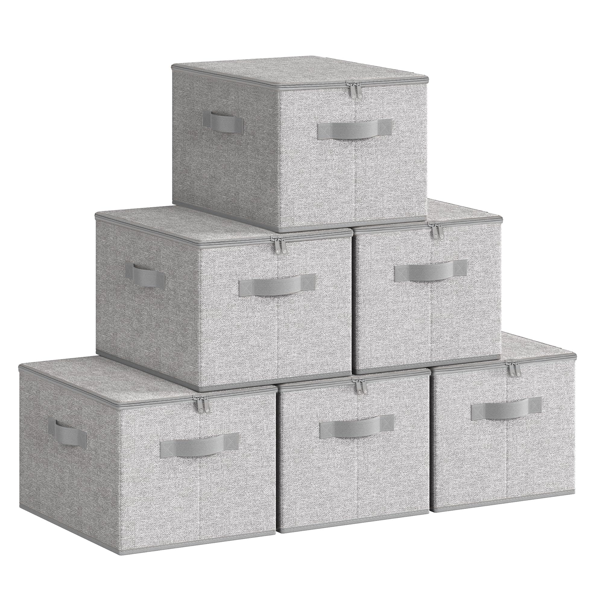 SONGMICS Aufbewahrungsbox mit Deckel, faltbare Stoffbox mit Griffen, Aufbewahrung für Kleidung, Vliesstoff, 6er Set, 40 x 30 x 25 cm, taubengrau RZB003W02