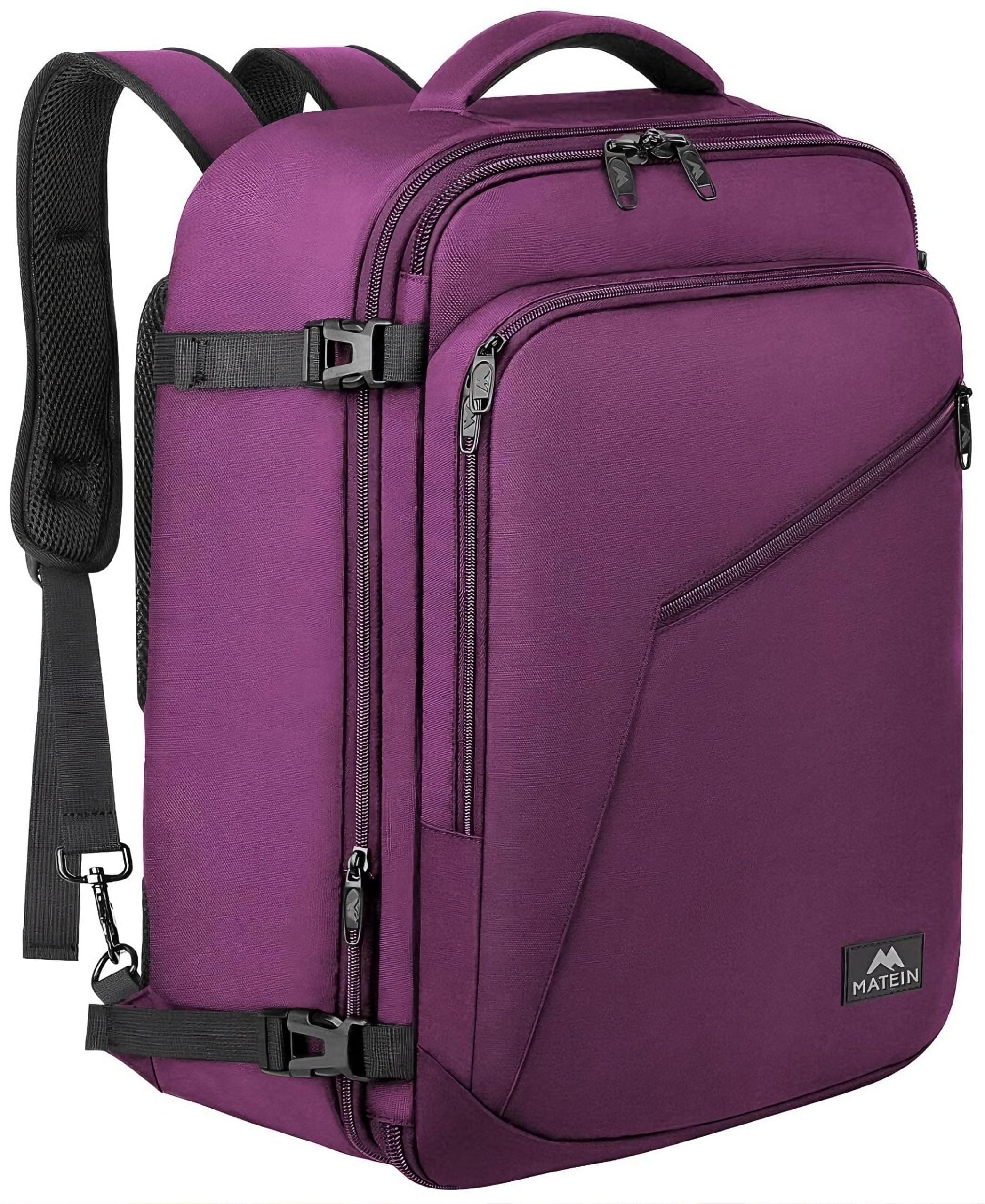 MATEIN Zaino 40X30X20 per Wizzair Espandibile Zaino da Viaggio Aereo Bagaglio a Mano Borsa da Cabina 30L Zaini Casual per Donna Uomo Multitasche Travel Bag per Campeggio Università Ufficio, Viola
