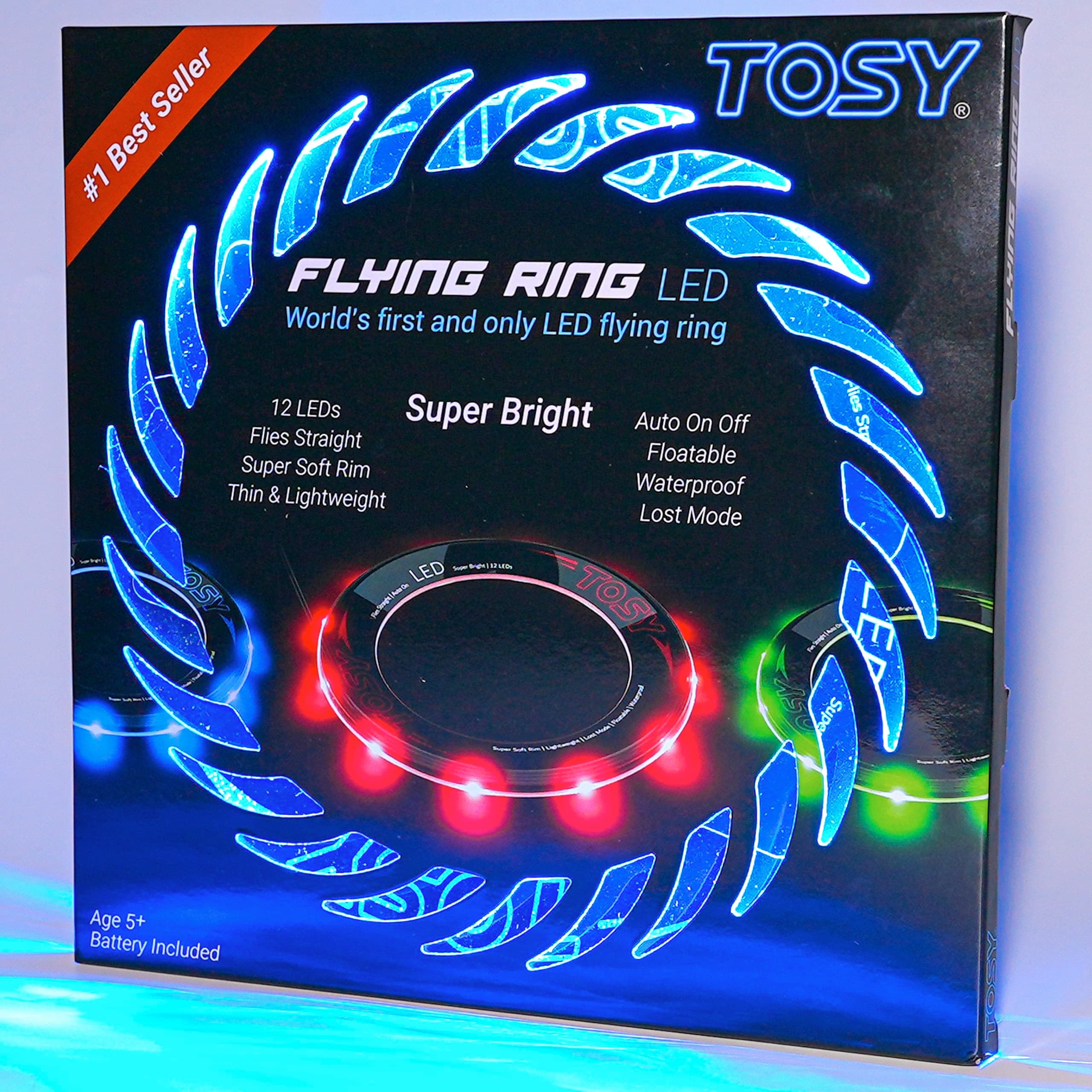 TOSY Flying Ring - 12 Monocolor Leds, superbrillante, Modo perdido, Encendido automático, Regalo de Pascua para niños, Seguro, Impermeable, Juguete para Piscina, Playa y Camping