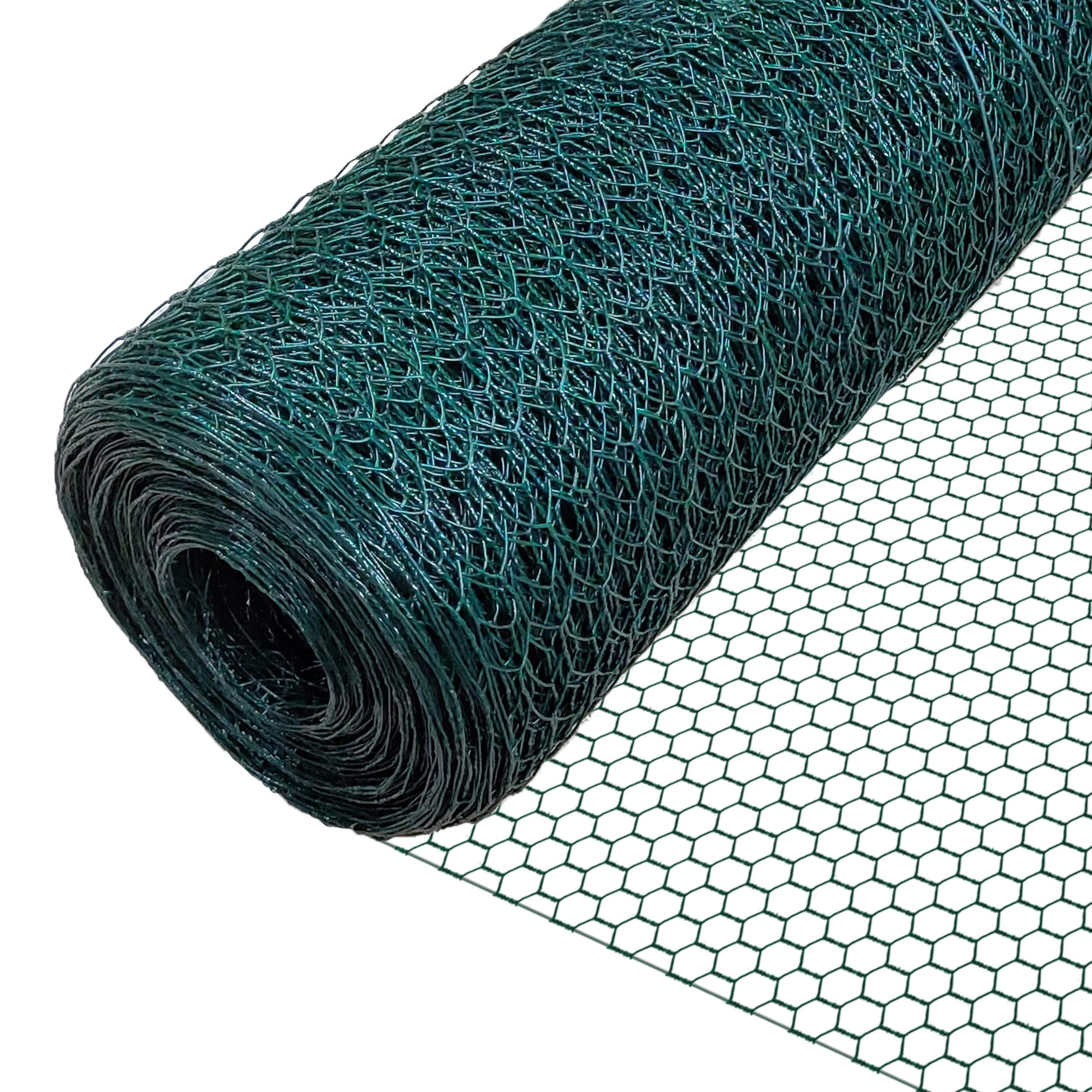 VOUNOT® Grillage a Poule en PVC Gaine Vert 1x25m Maille 25mm Hexagonal Triple Torsion Clôture Résistant Poulailler Jardin Grillage pour Élevage Volaille, Clôtures résistant aux Intempérie Vert