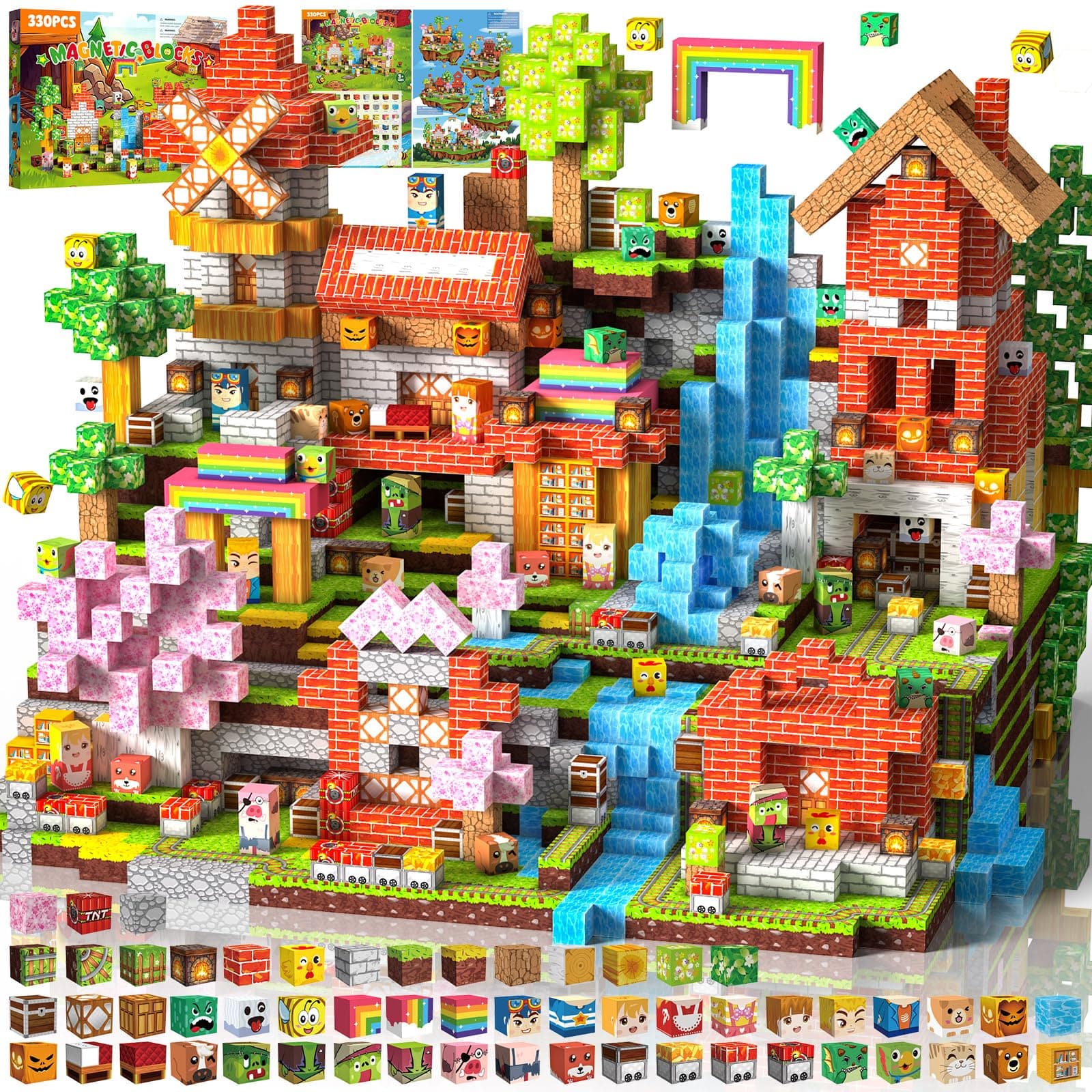 Bloques Magneticos Construccion Niños 330 Piezas 2CM 3+ Magneticas, Juego Magnetic Blocks Tiles Construcción, Juguetes Montessori para Niños 4 5 6 7 8 9 10 11 12 Regalos de Cumpleaños para Niñas