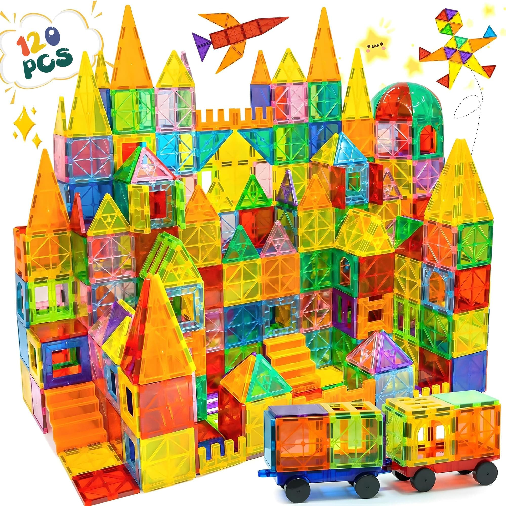 Olvy Blocs Magnétiques Montessori Jouet - 120 Tuiles Magnétiques Enfants - Jouet de Construction Magnétique Dès 3 Ans - Smart Playground Blocs Magnétiques (120 Tuiles Magnétiques)